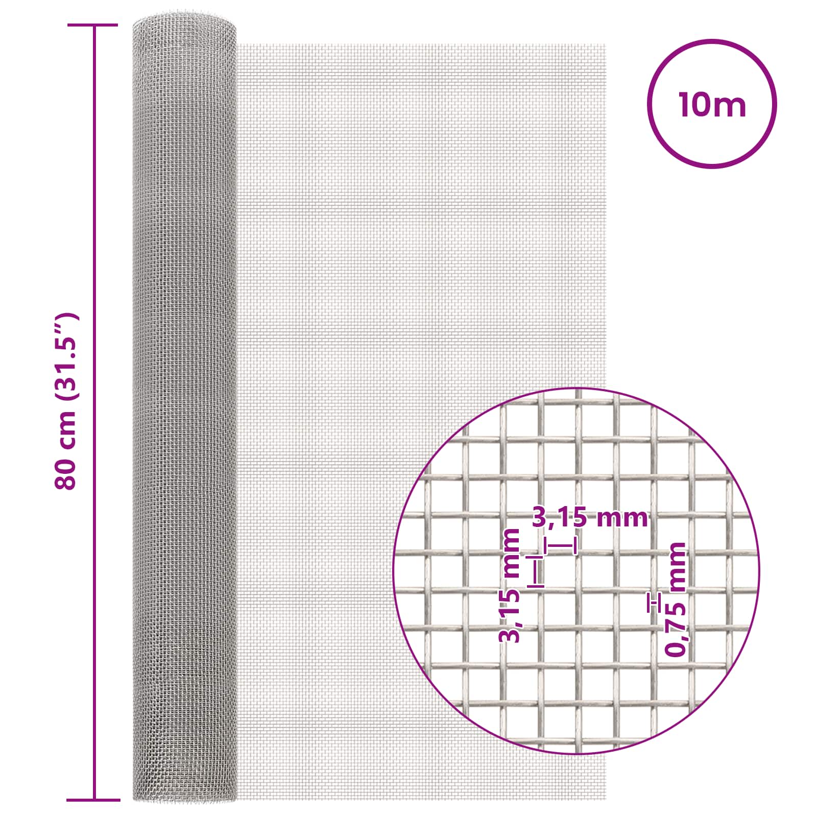 Mrežna tkanina 80 x 1000 cm 6 Mesh Nehrđajući čelik 201 Srebrna