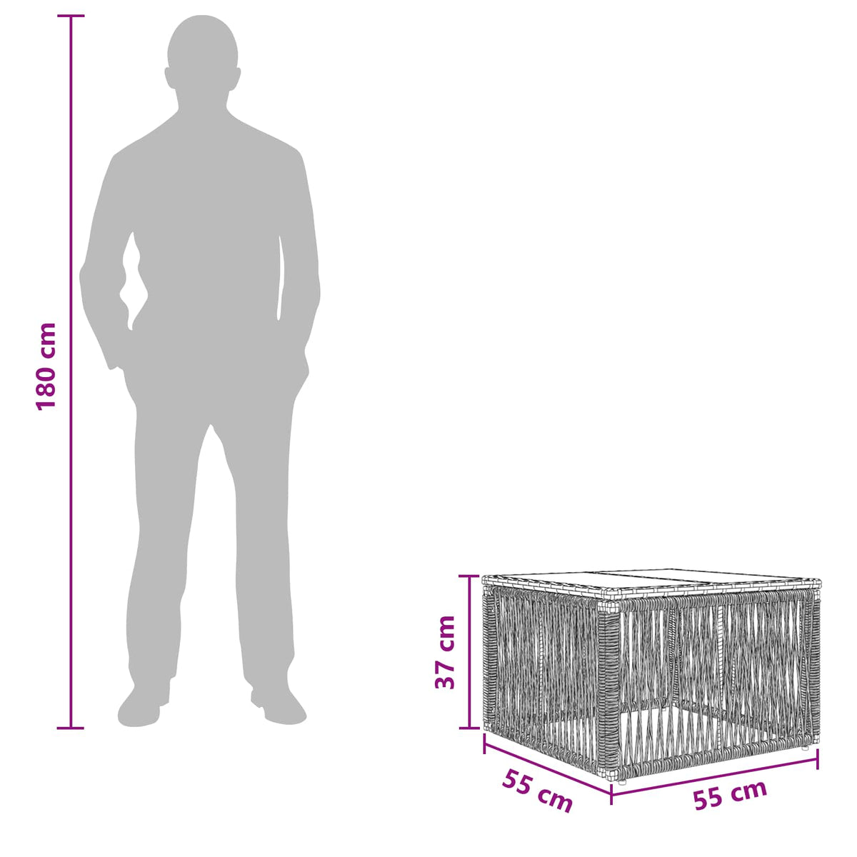 Stol za vrt Crna 55 x 55 x 37 cm PE Rattan i Staklo