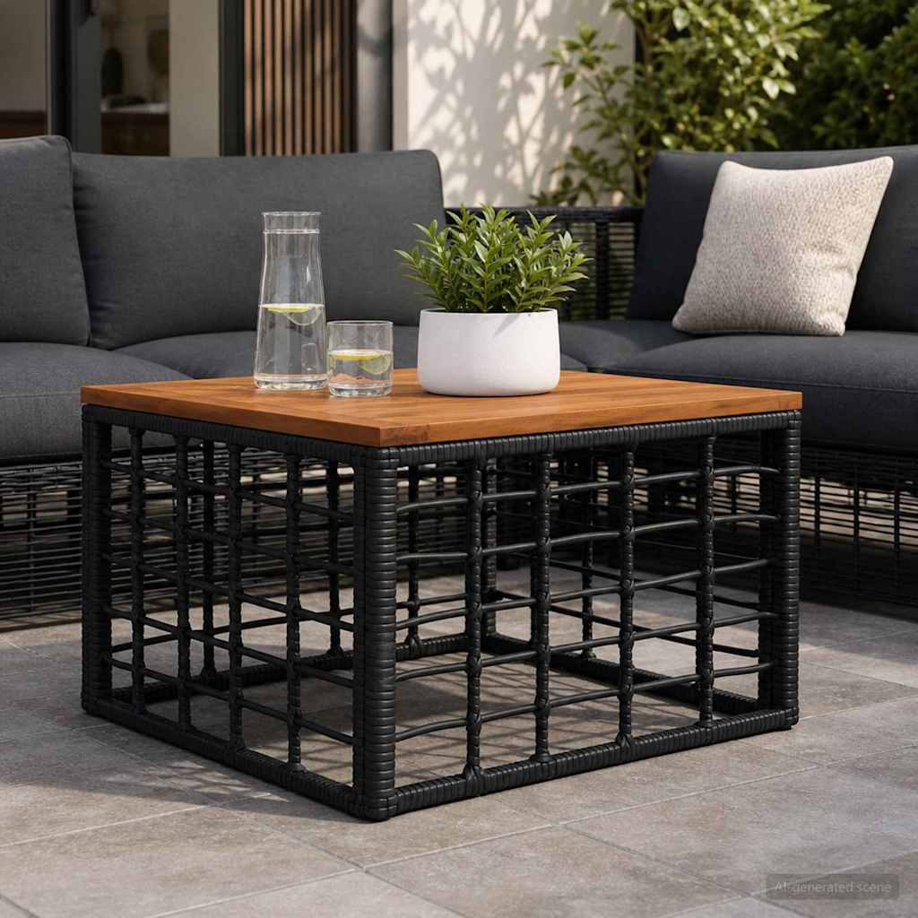 Stol za vrt Crna i prirodna 55 x 55 x 37 cm PE Rattan i Staklo