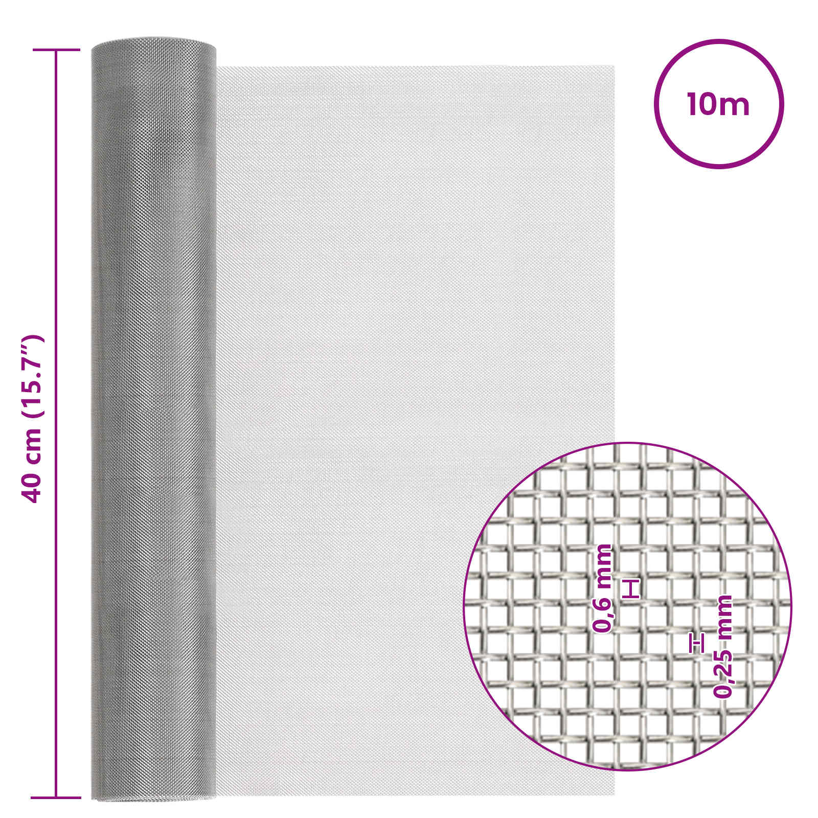 Mrežna tkanina 40 x 1000 cm 30 Mesh Nehrđajući čelik 201