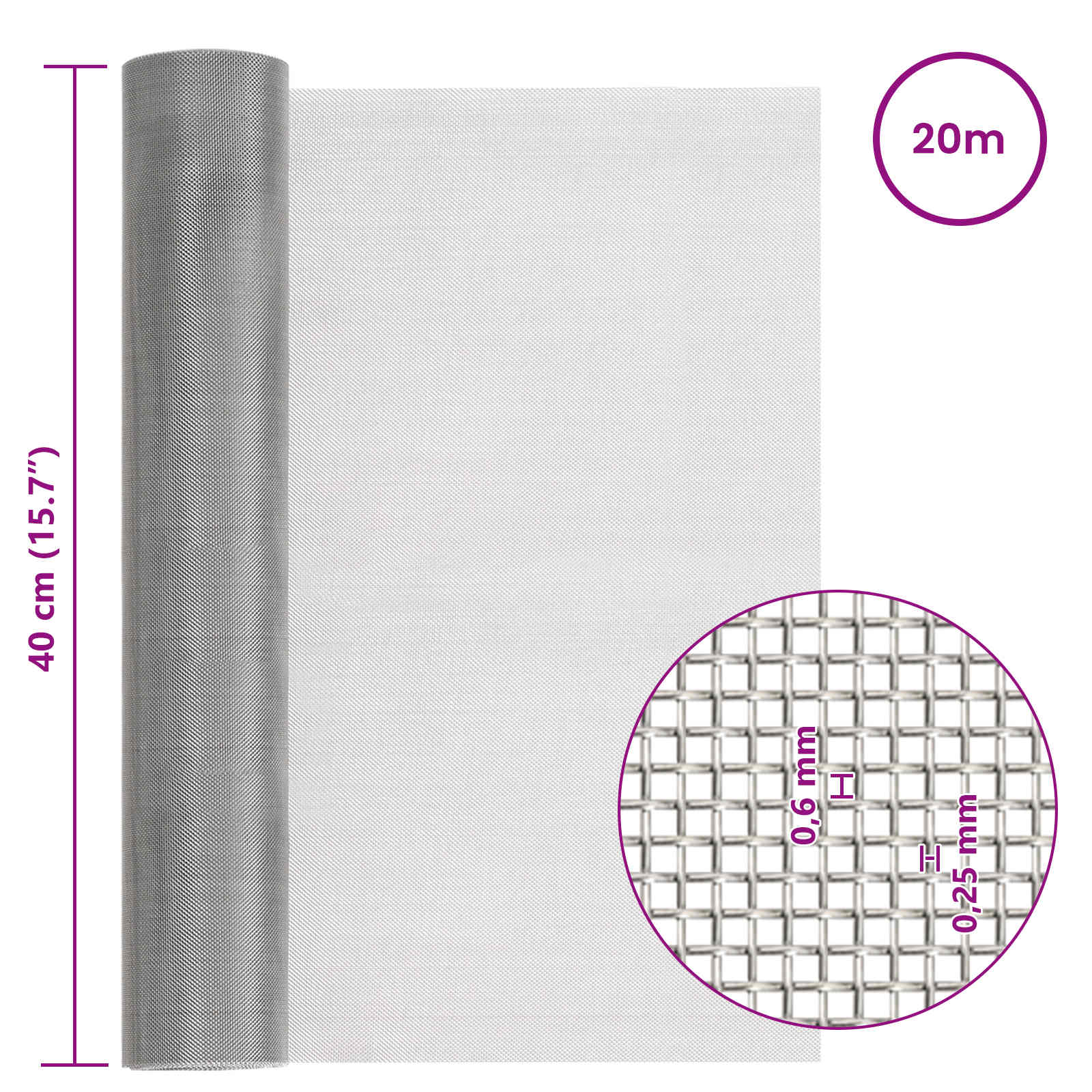 Mrežna tkanina 40 x 2000 cm 30 Mesh Nehrđajući čelik 201