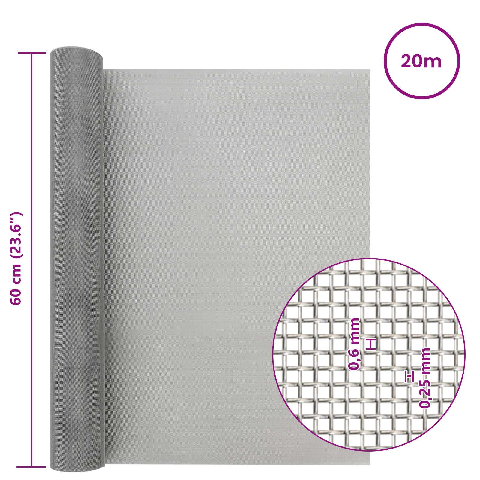 Mrežna tkanina 60 x 2000 cm 30 Mesh Nehrđajući čelik 201