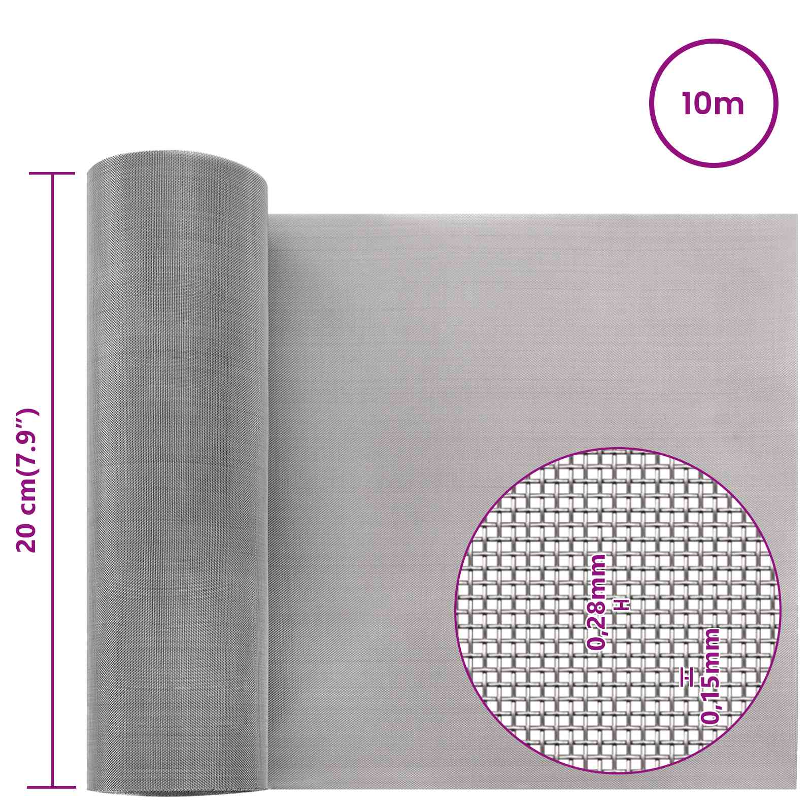 Mrežna tkanina 20 x 1000 cm 60 Mesh Nehrđajući čelik 201