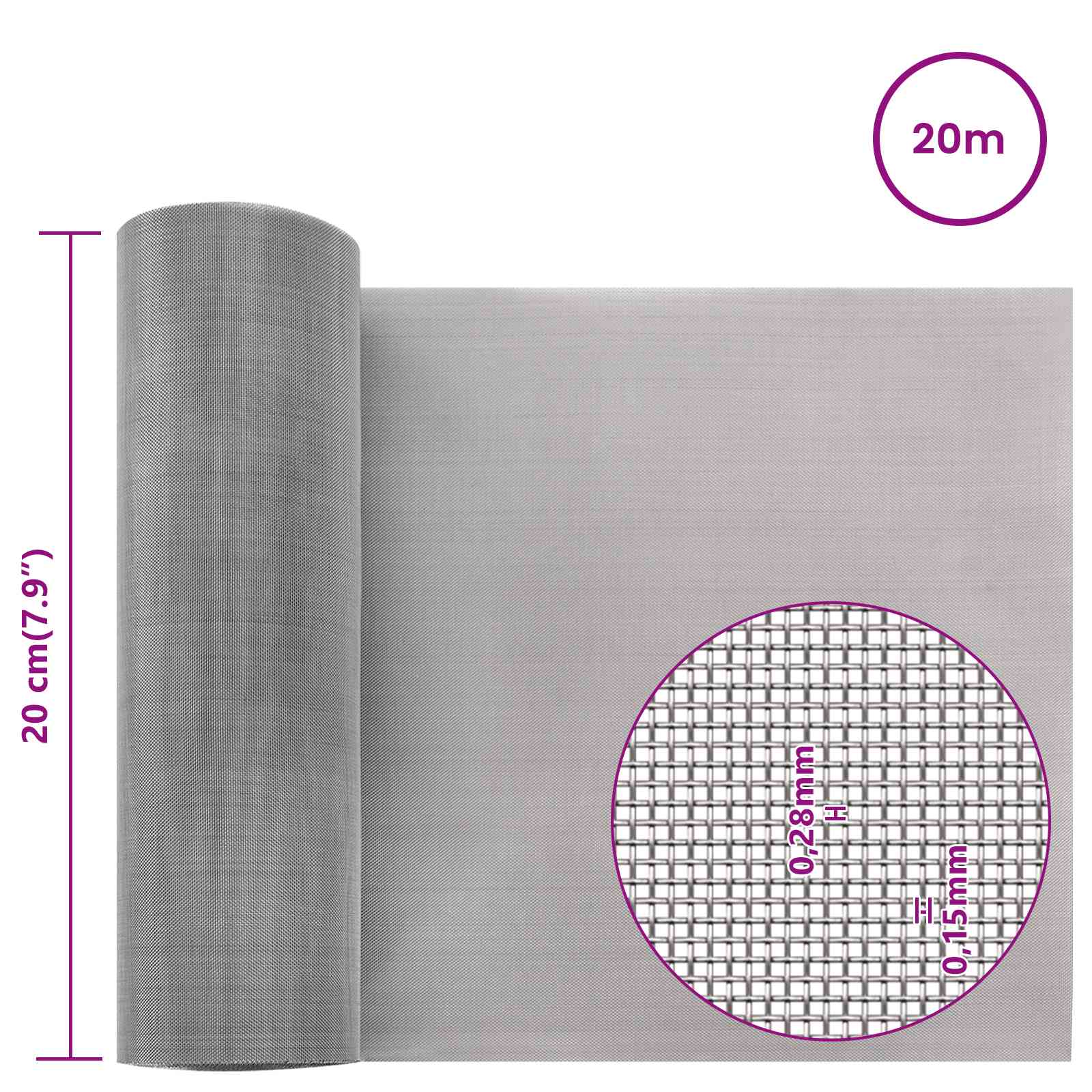 Mrežna tkanina 20 x 2000 cm 60 Mesh Nehrđajući čelik 201