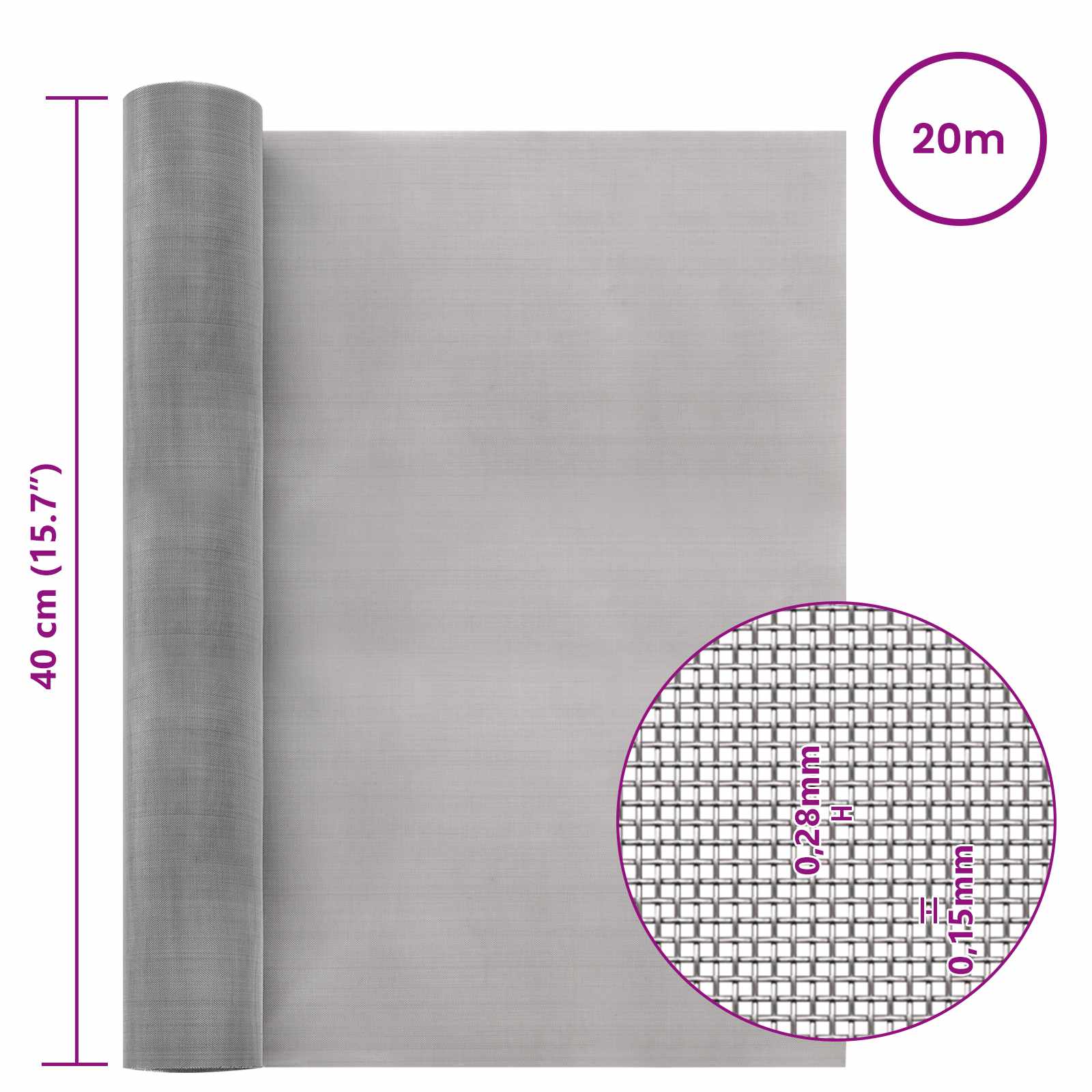 Mrežna tkanina 40 x 2000 cm 60 Mesh Nehrđajući čelik 201