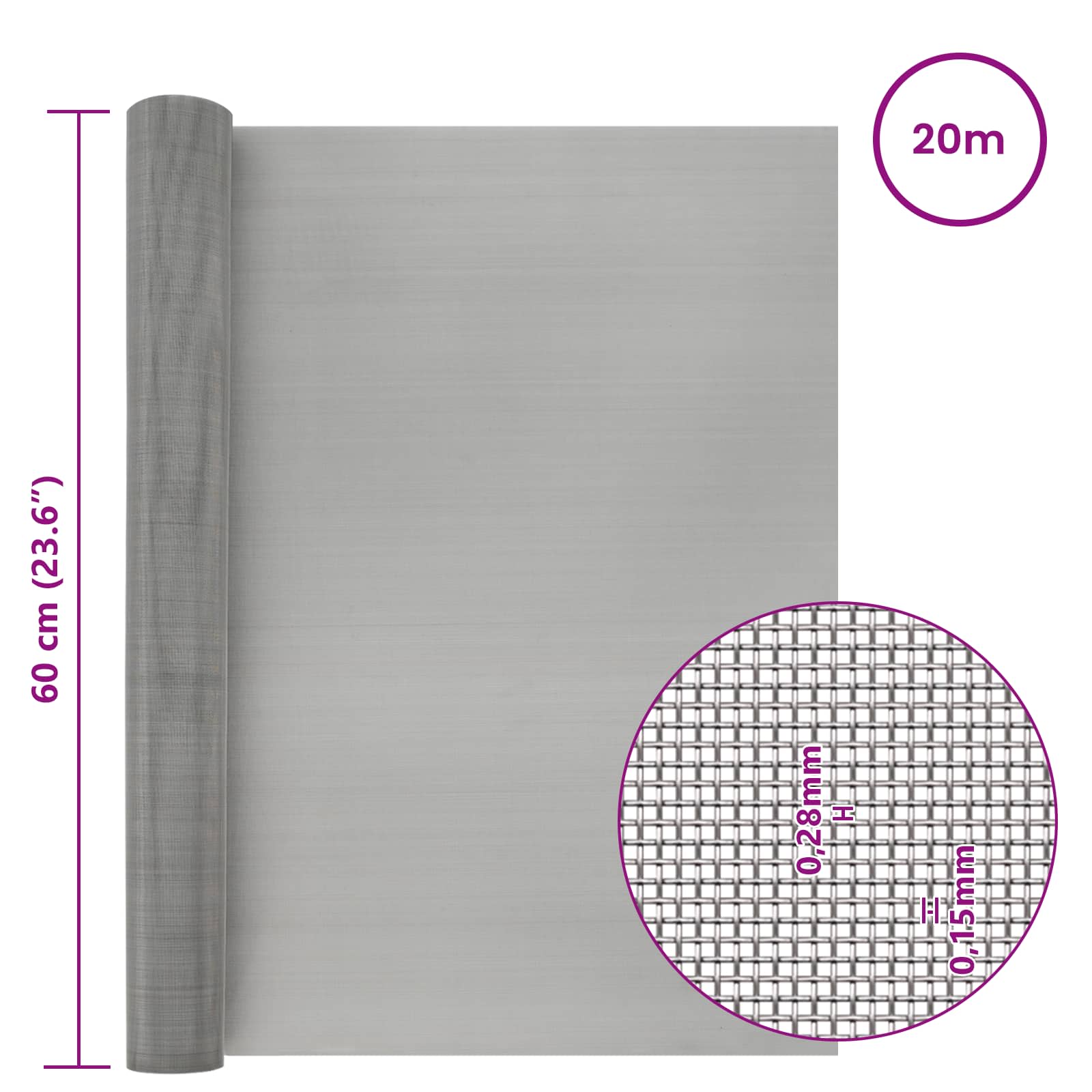 Mrežna tkanina 60 x 2000 cm 60 Mesh Nehrđajući čelik 201