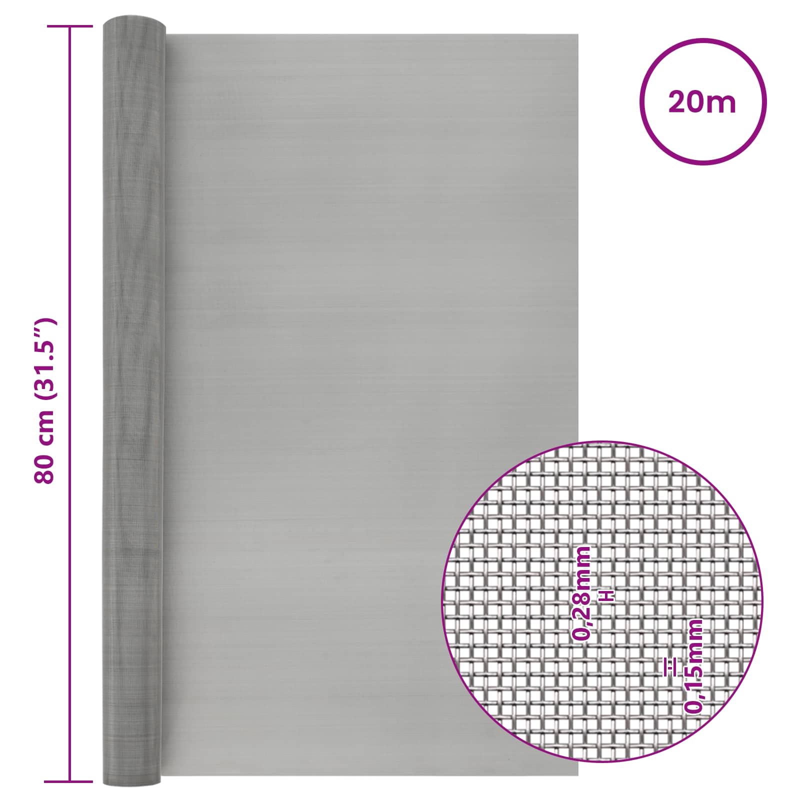 Mrežna tkanina 80 x 2000 cm 60 Mesh Nehrđajući čelik 201