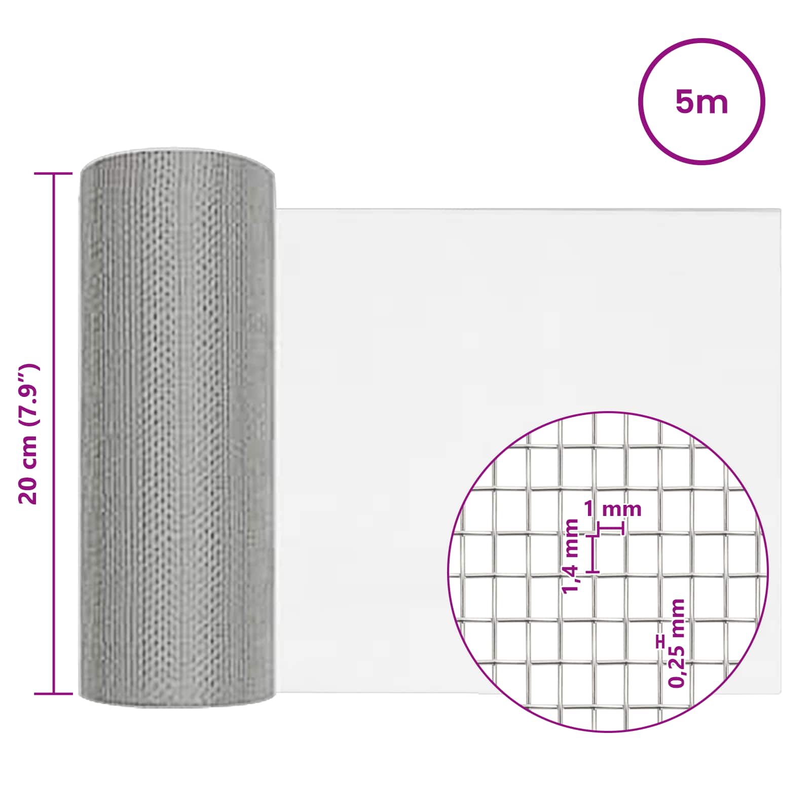 Mrežna tkanina 20 x 500 cm 18 mesh Nehrđajući čelik 304 Srebrna