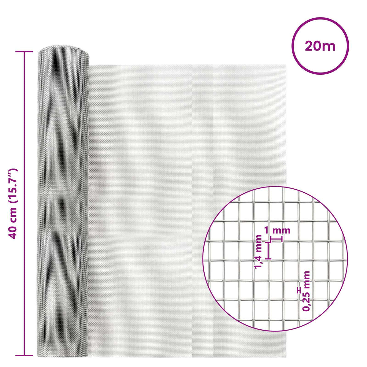 Mrežna tkanina 40 x 2000 cm 18 mesh Nehrđajući čelik 304
