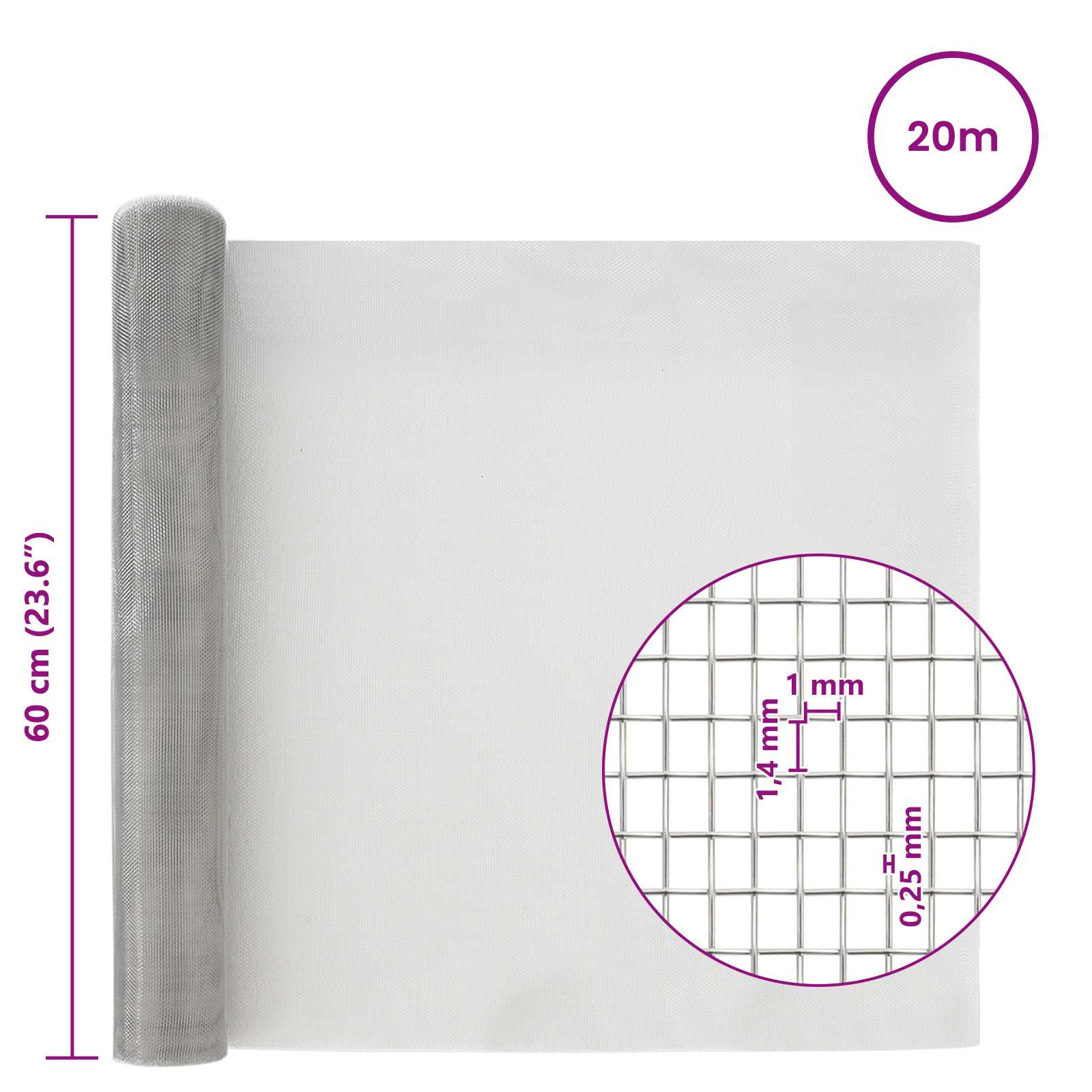 Mrežna tkanina 60 x 2000 cm 18 mesh Nehrđajući čelik 304