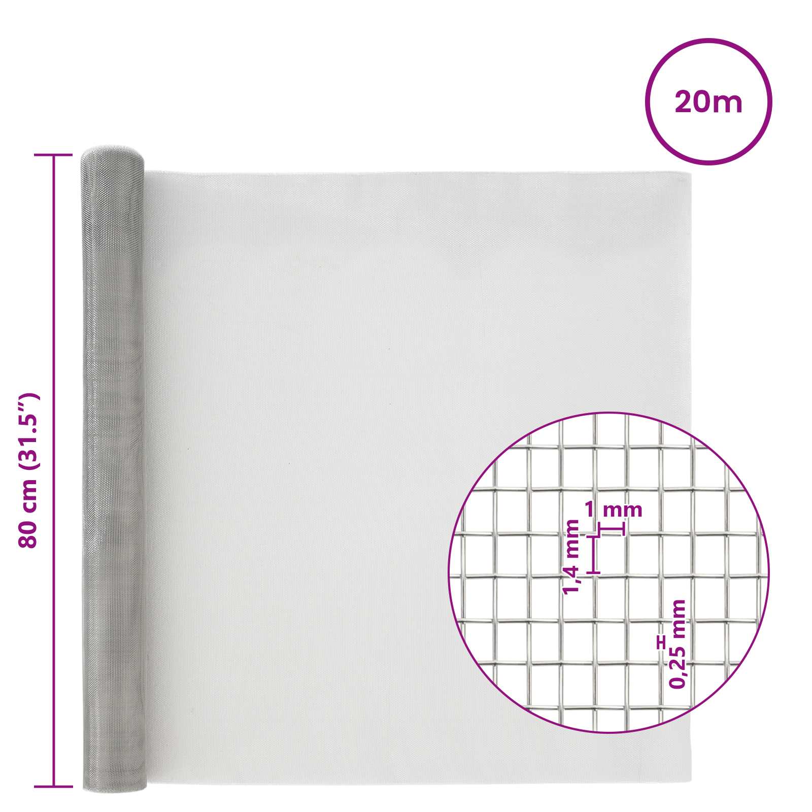Mrežna tkanina 80 x 2000 cm 18 mesh Nehrđajući čelik 304