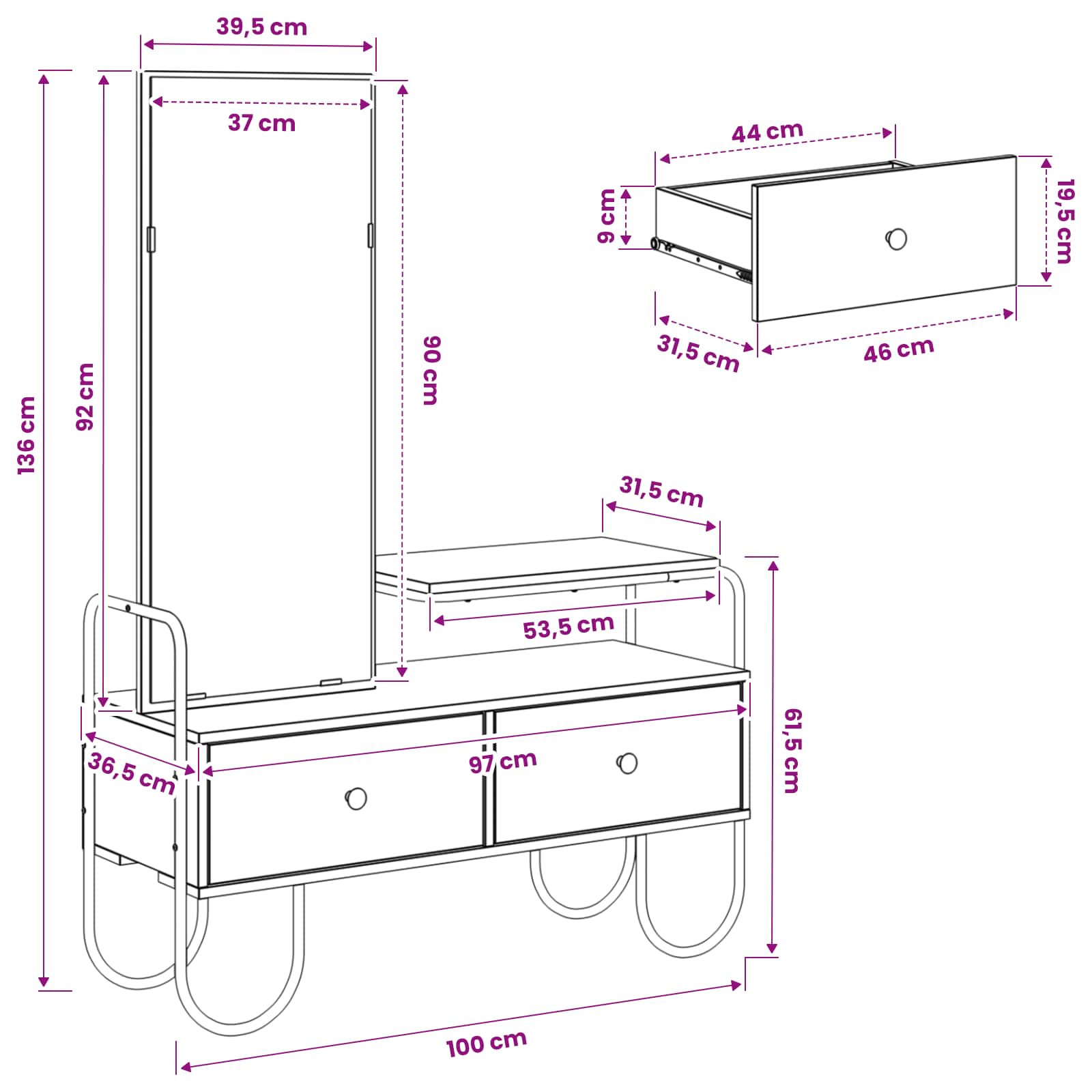 Toaletni stol Staro drvo 100 x 36,5 x 136 cm Konstruirano drvo