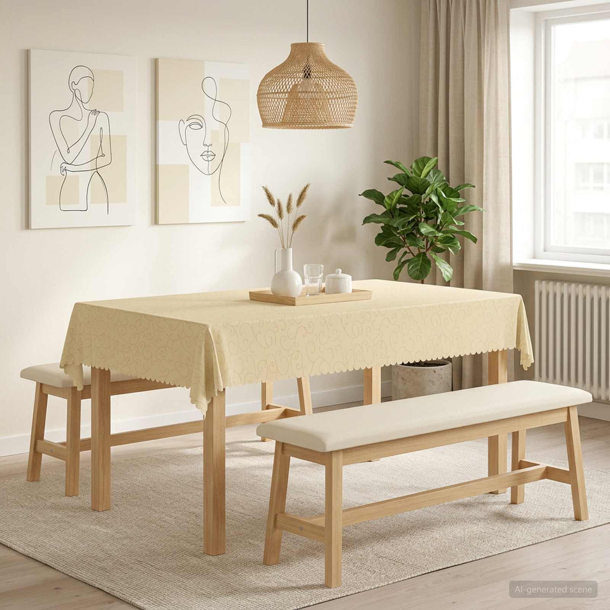 Tkanina za stol Pravokutni Krem bijela 140 x 260 cm