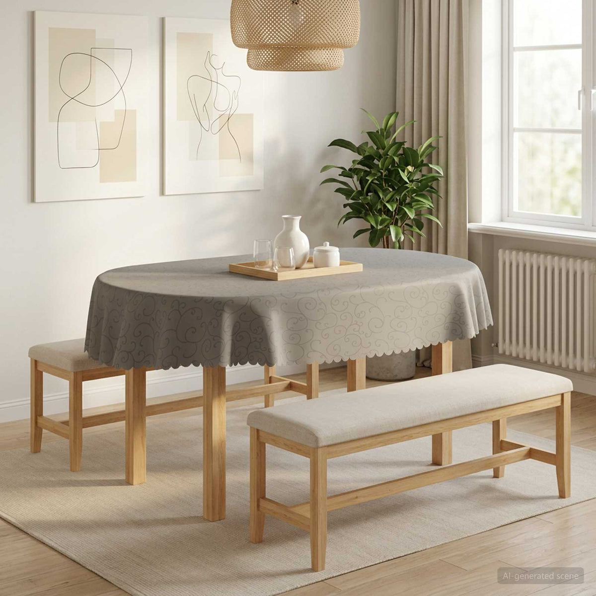 Tkanina za stol 5 kom. Ovalni Svjetlosiva 130 x 220 cm