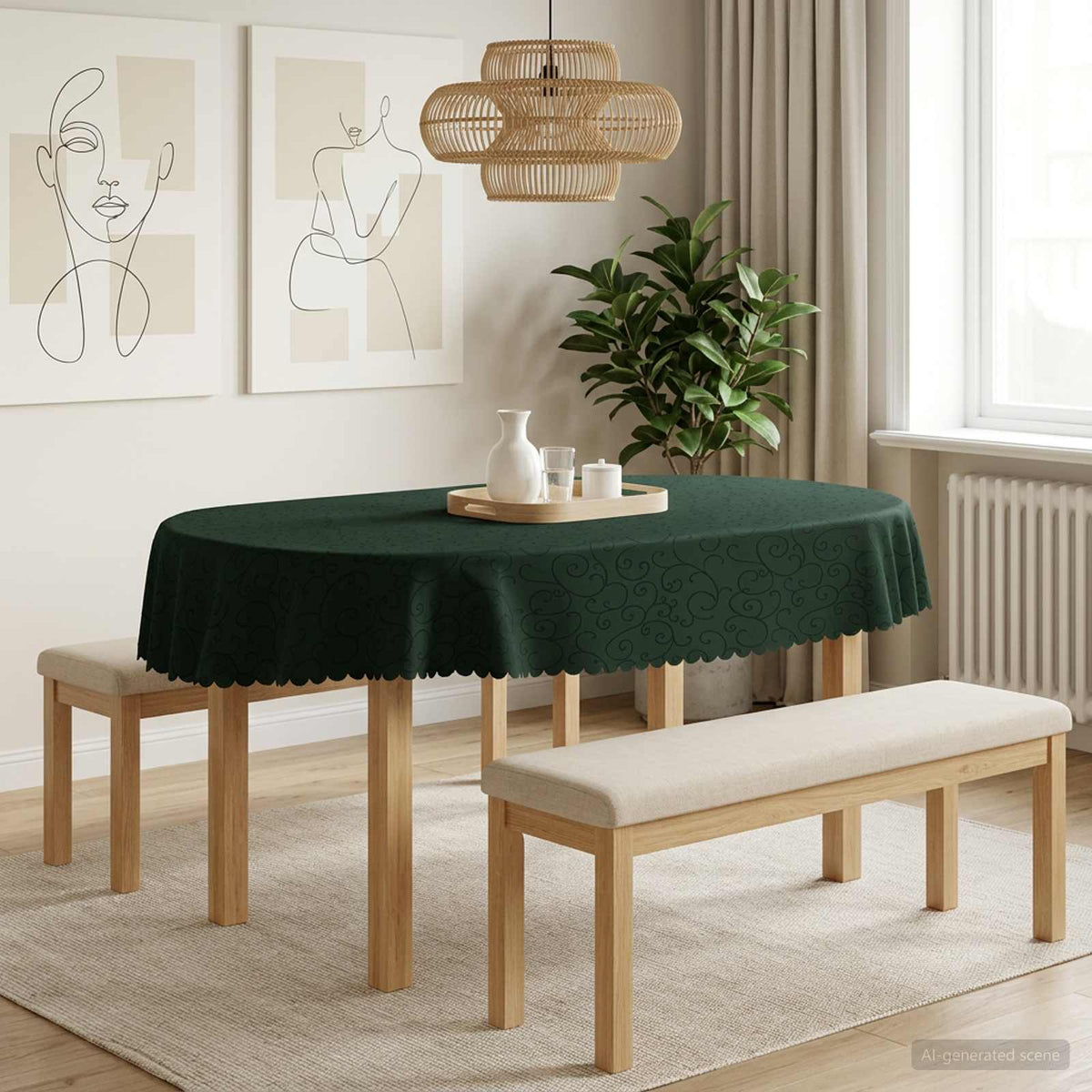 Tkanina za stol Ovalni Tamnozelena 130 x 220 cm
