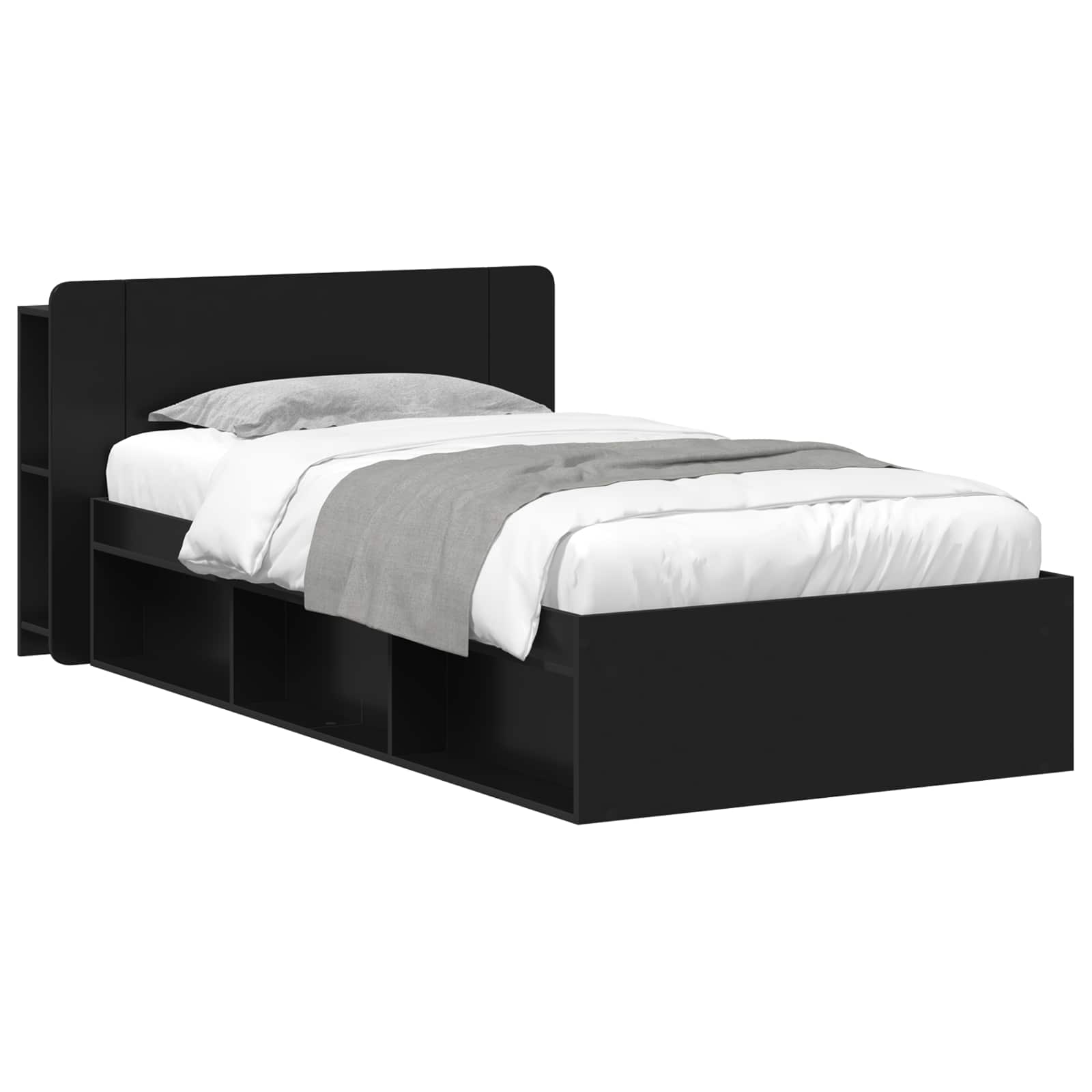 Okvir kreveta s pohranom Crna 90 x 200 cm Konstruirano drvo