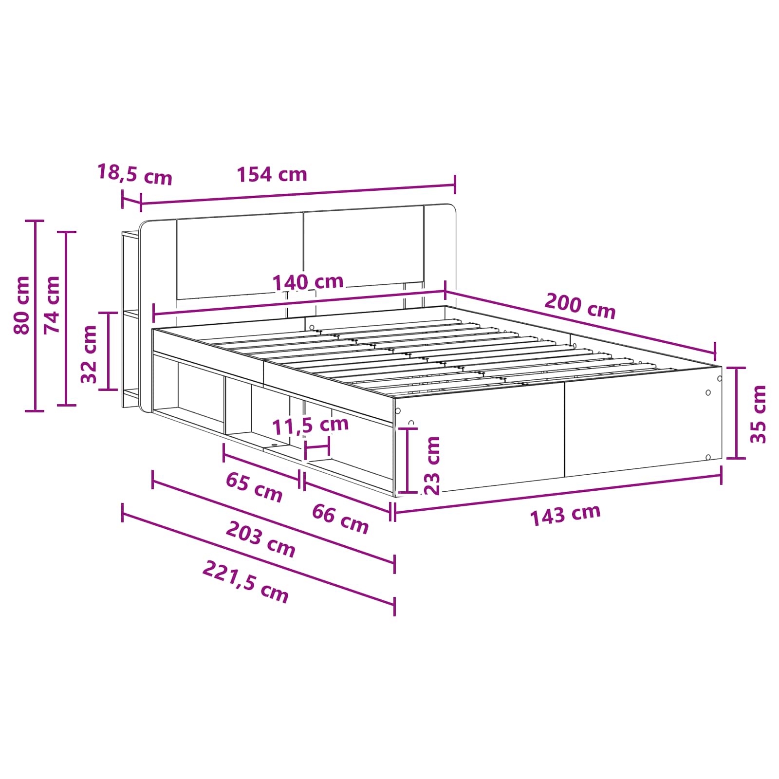 Okvir kreveta s pohranom Betonska siva 140 x 200 cm