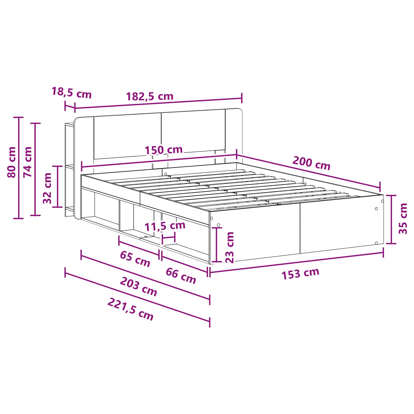 Okvir kreveta s pohranom Bijela 150 x 200 cm Konstruirano drvo