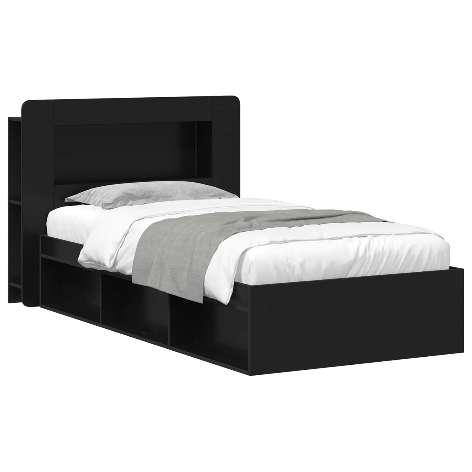 Okvir kreveta s pohranom Crna 75 x 190 cm Konstruirano drvo