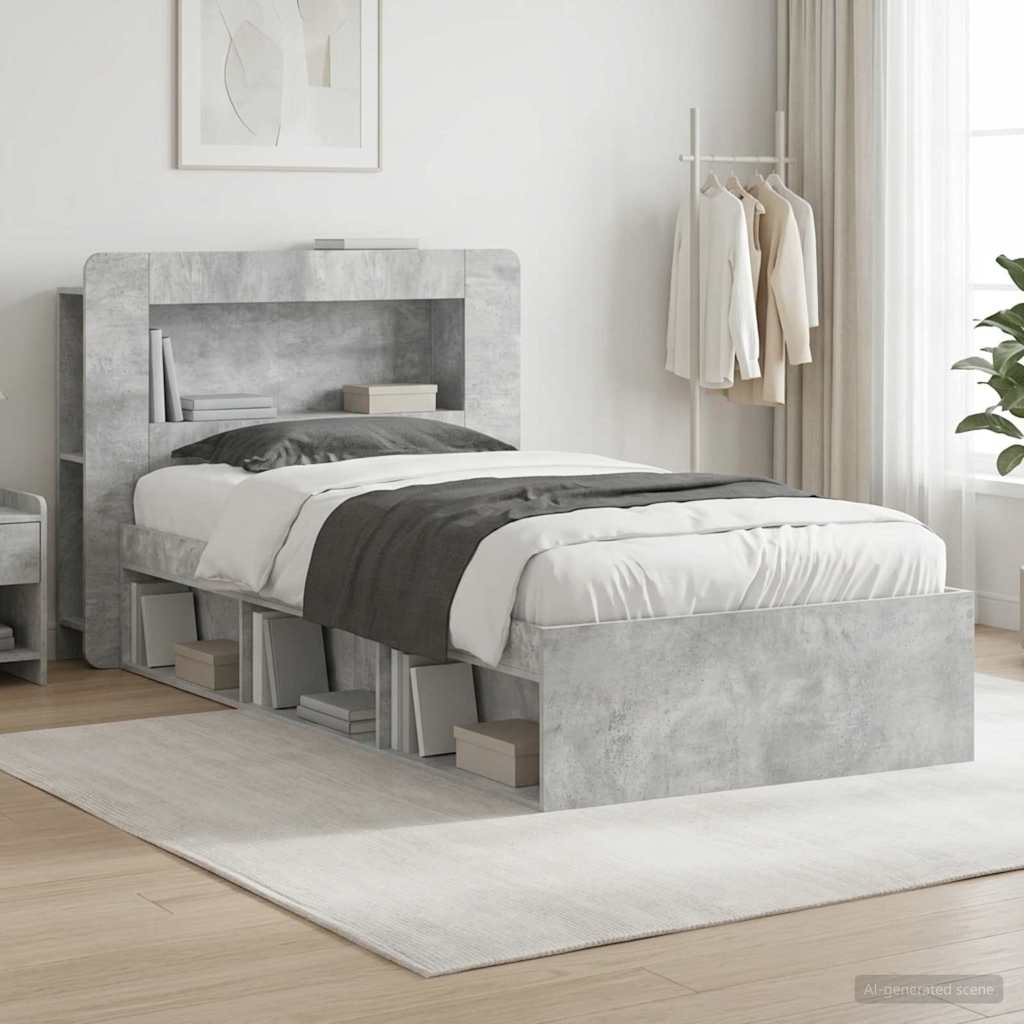 Okvir kreveta s pohranom s uzglavljem Betonska siva 75 x 190 cm