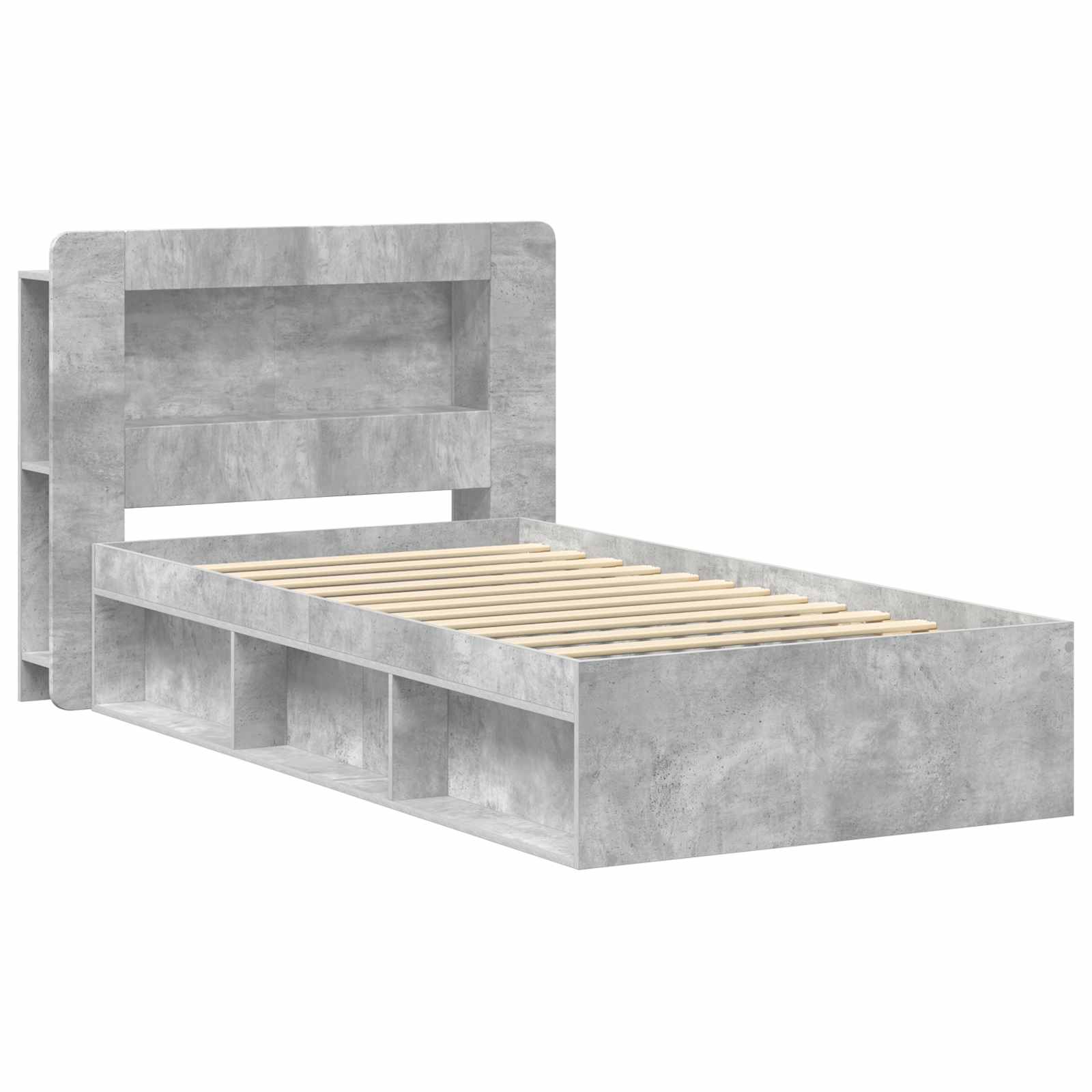 Okvir kreveta s pohranom s uzglavljem Betonska siva 75 x 190 cm