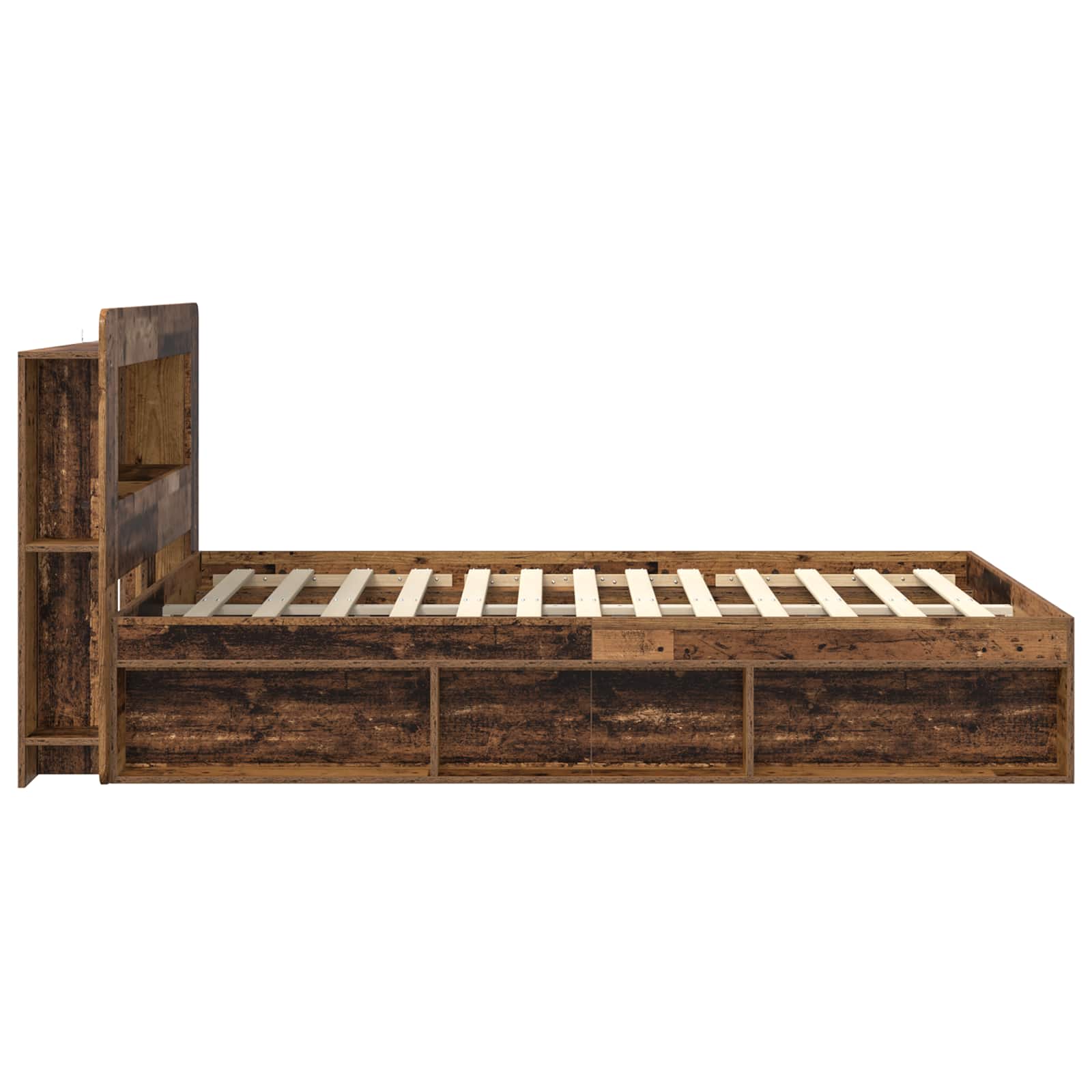 Okvir kreveta s pohranom s uzglavljem Staro drvo 135 x 190 cm