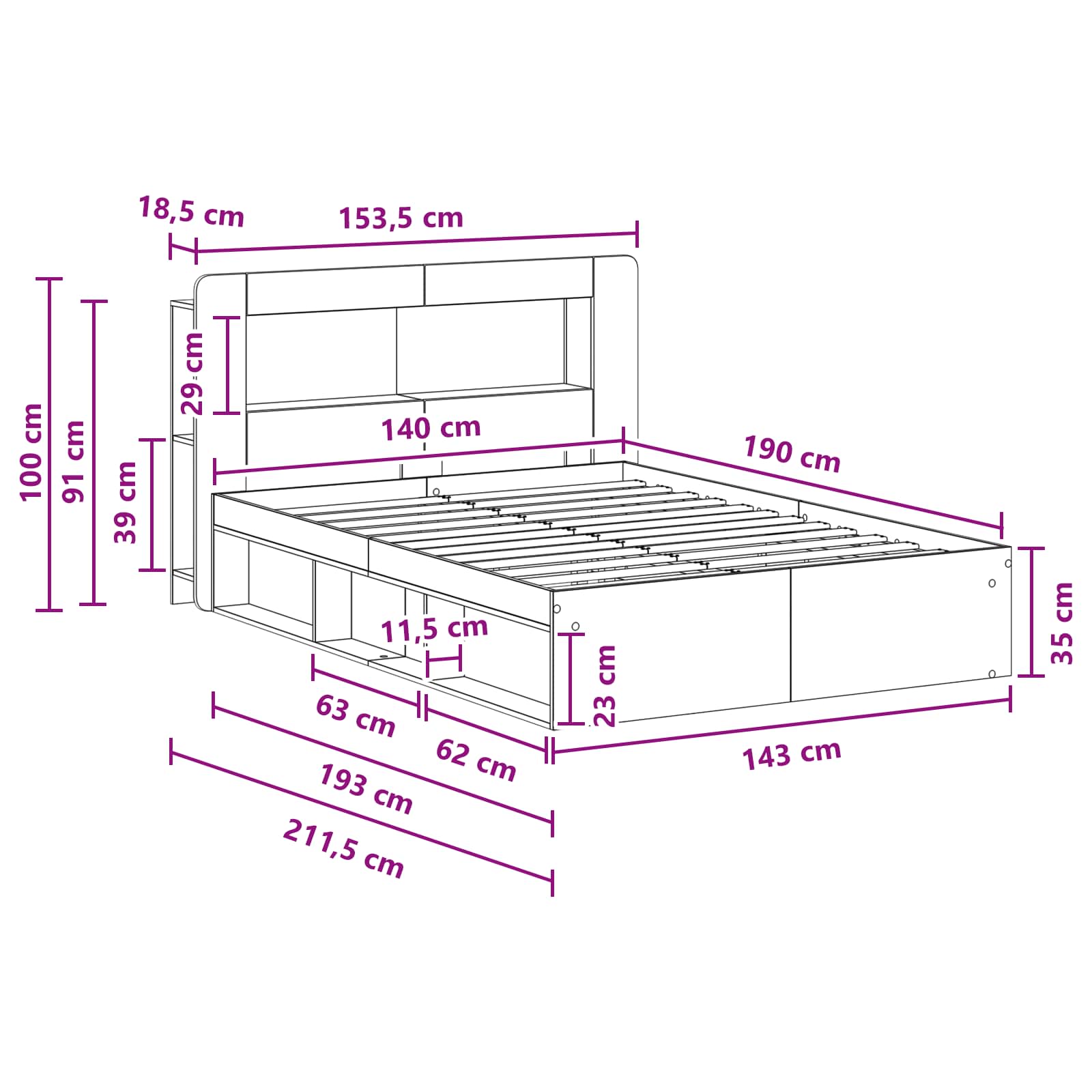 Okvir kreveta s pohranom Betonska siva 140 x 190 cm