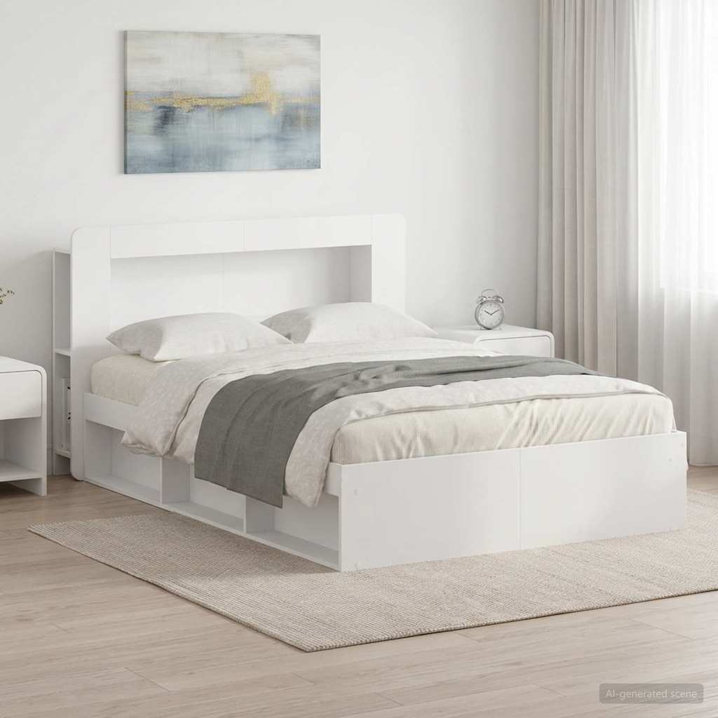 Okvir kreveta s pohranom Bijela 160 x 200 cm Konstruirano drvo