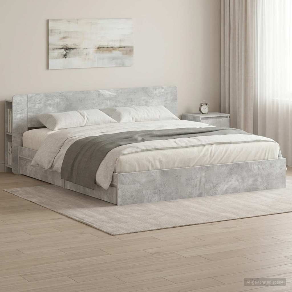 Okvir kreveta s pohranom s ladicama Betonska siva 200 x 200 cm