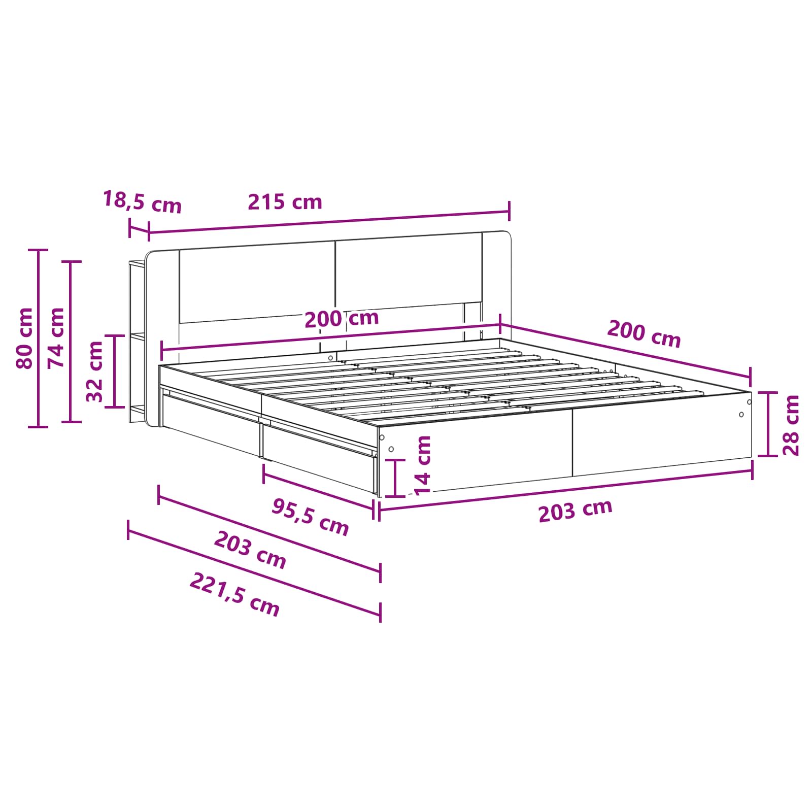 Okvir kreveta s pohranom s ladicama Betonska siva 200 x 200 cm