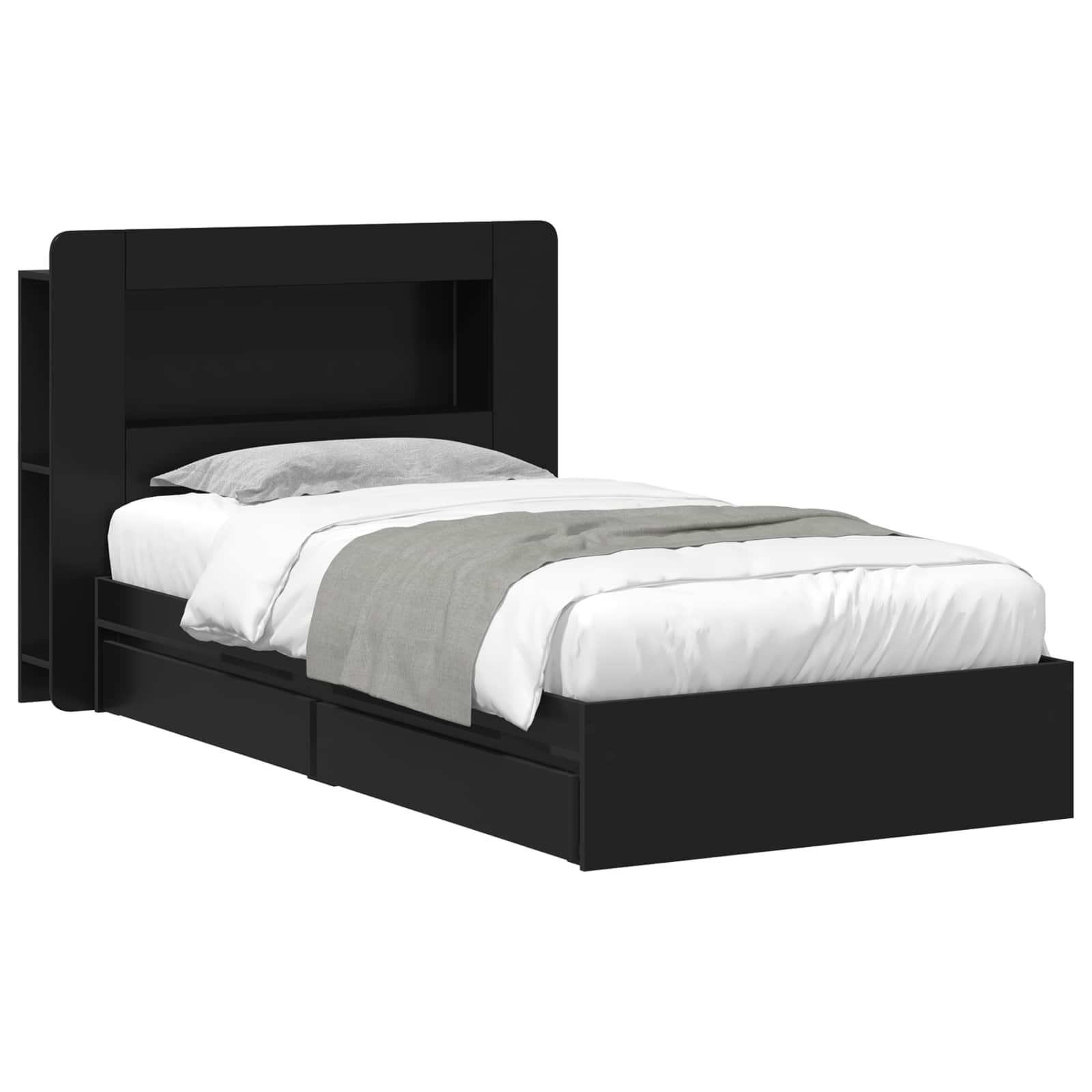 Okvir kreveta s pohranom Crna 90 x 190 cm Konstruirano drvo