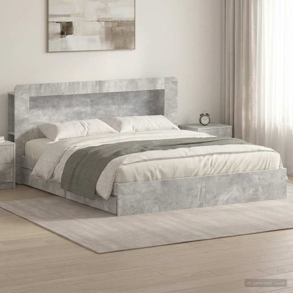 Okvir kreveta s pohranom s ladicama Betonska siva 200 x 200 cm
