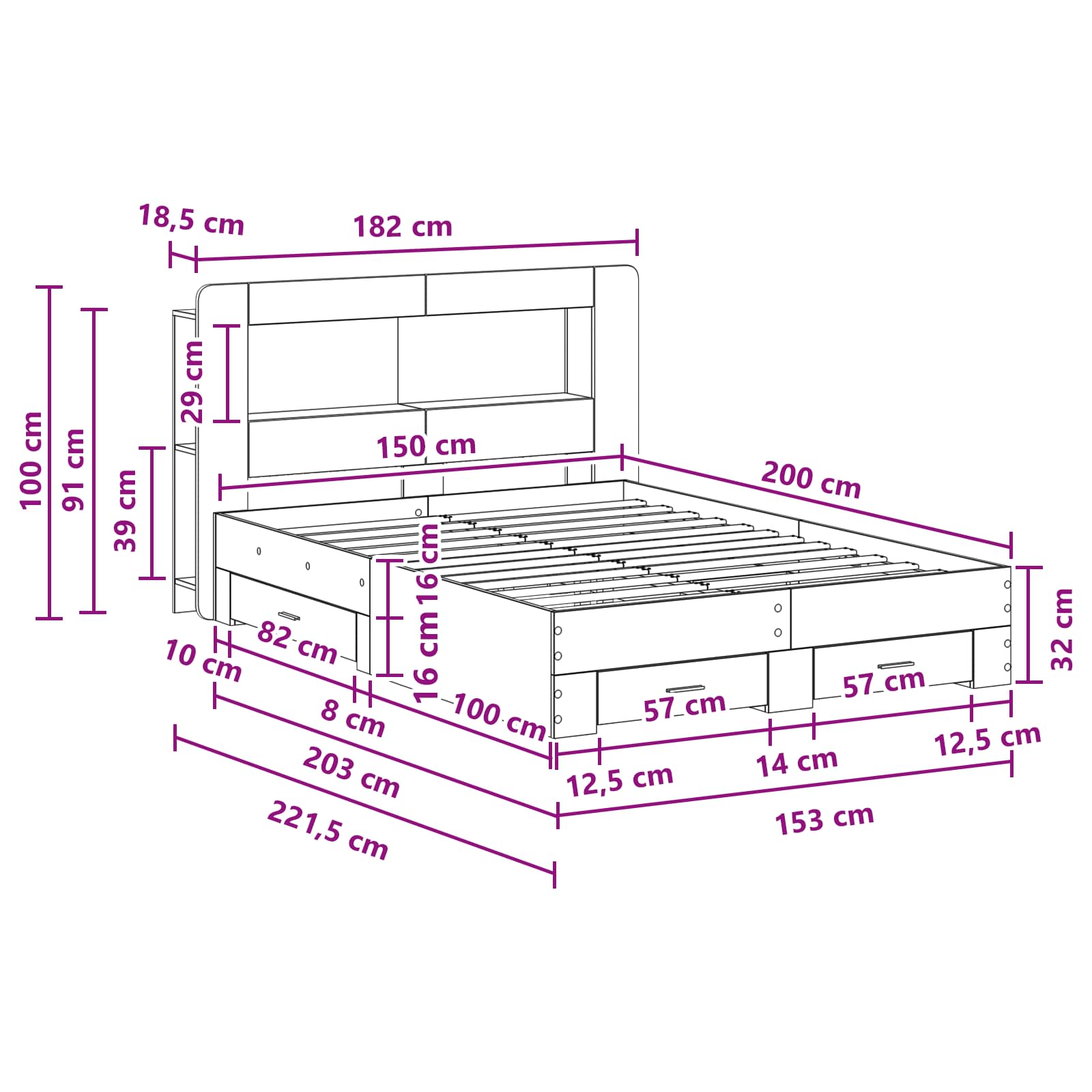 Okvir kreveta s pohranom Betonska siva 150 x 200 cm
