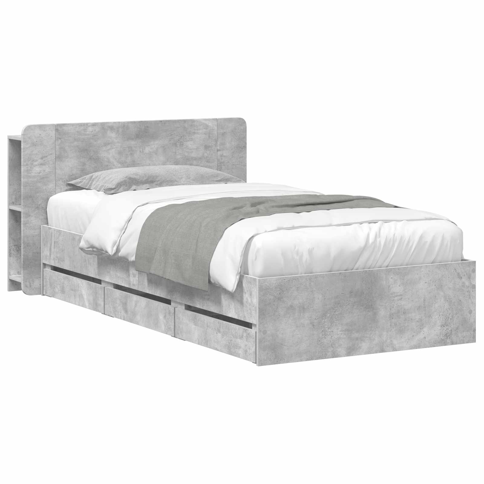 Okvir kreveta s pohranom s uzglavljem Betonska siva 75 x 190 cm