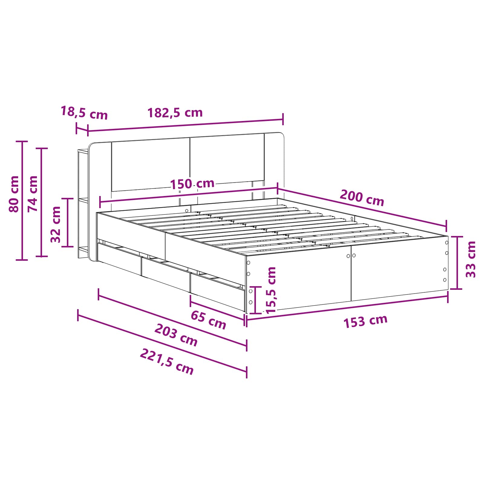 Okvir kreveta s pohranom Betonska siva 150 x 200 cm