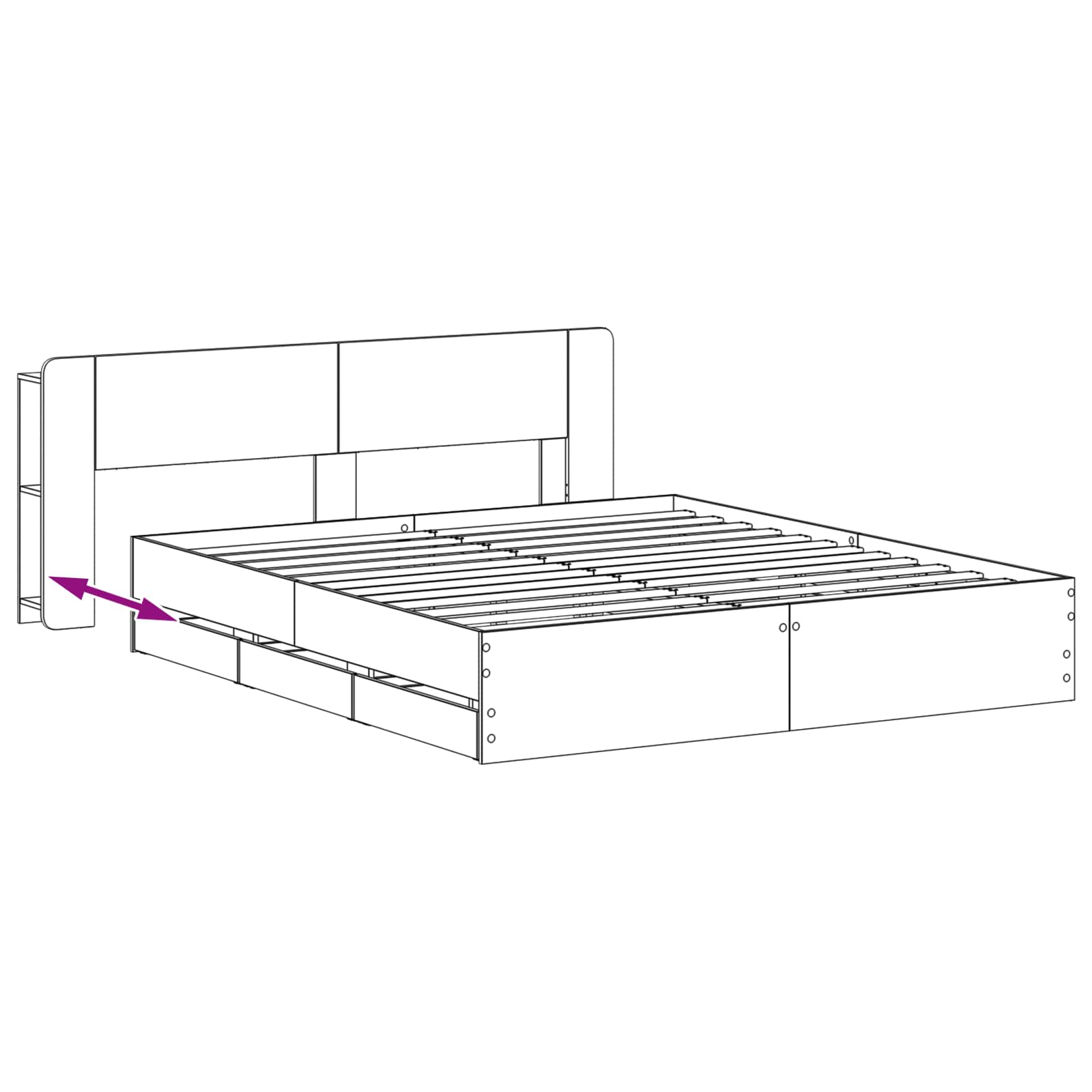 Okvir kreveta s pohranom Crna 200 x 200 cm Konstruirano drvo