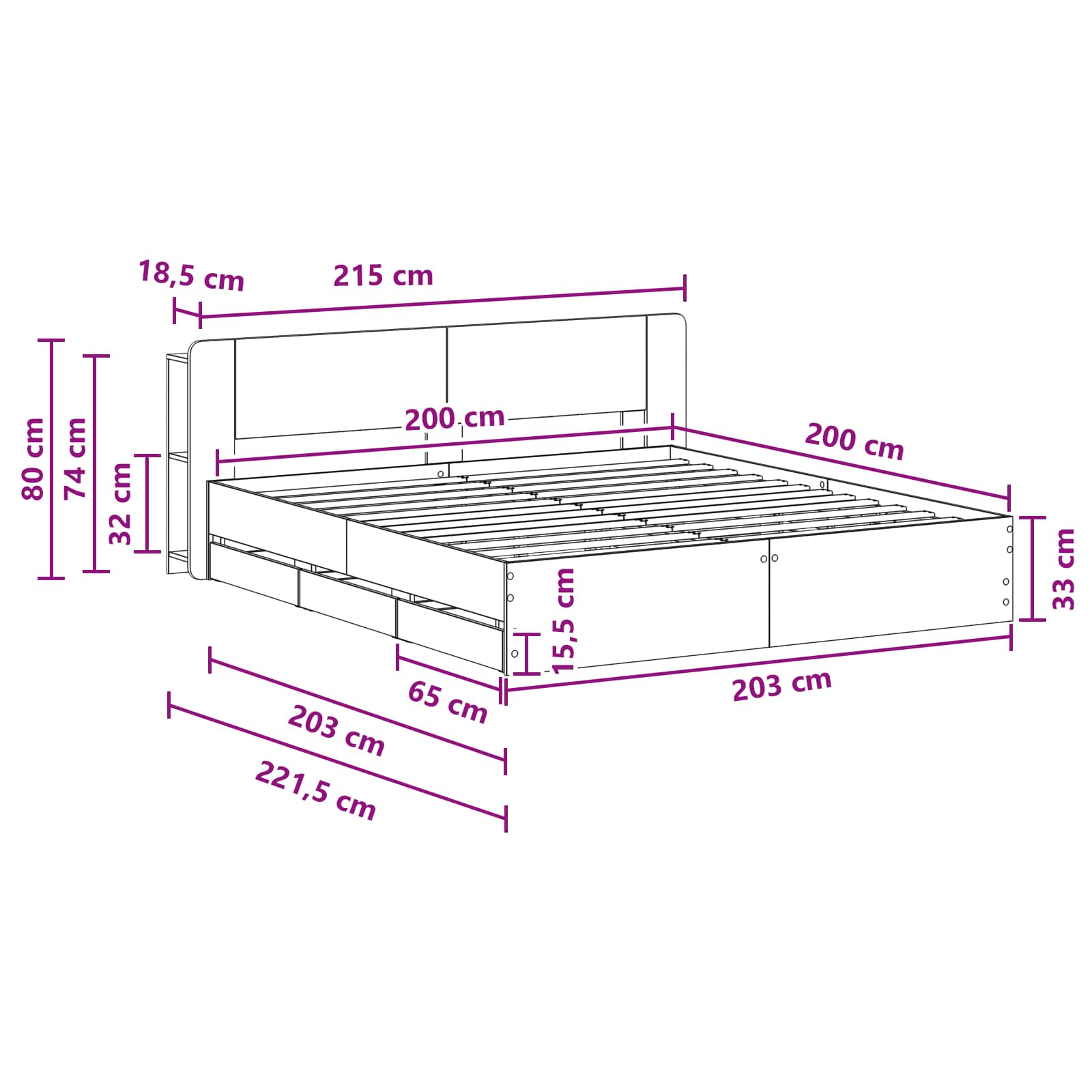 Okvir kreveta s pohranom s uzglavljem Siva Sonoma 200 x 200 cm