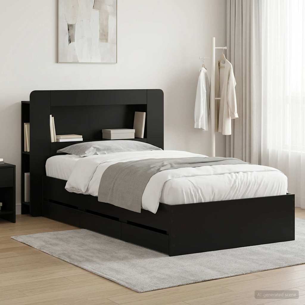 Okvir kreveta s pohranom Crna 75 x 190 cm Konstruirano drvo