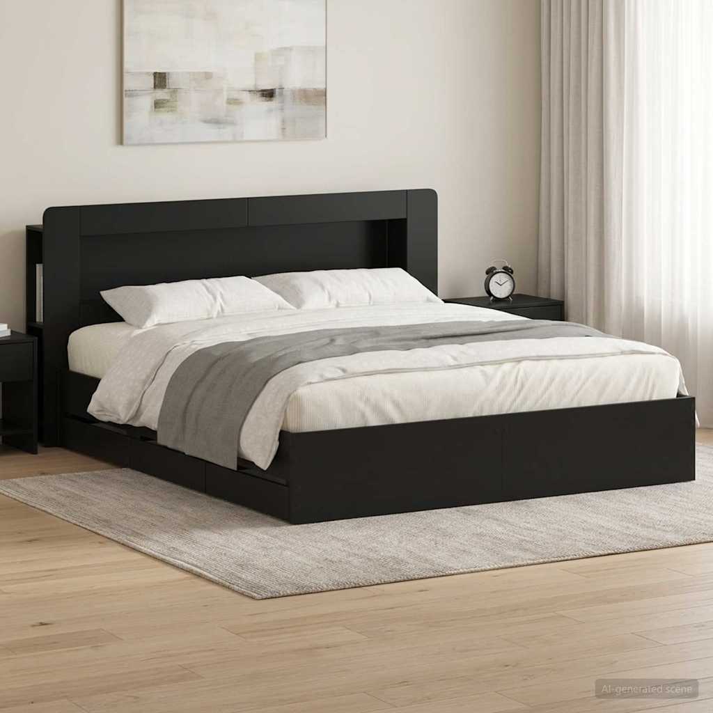 Okvir kreveta s pohranom Crna 200 x 200 cm Konstruirano drvo