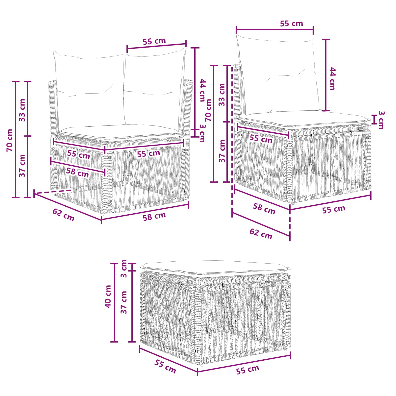 Sjedeća garnitura za vrt 5 pcs Crna poliratan