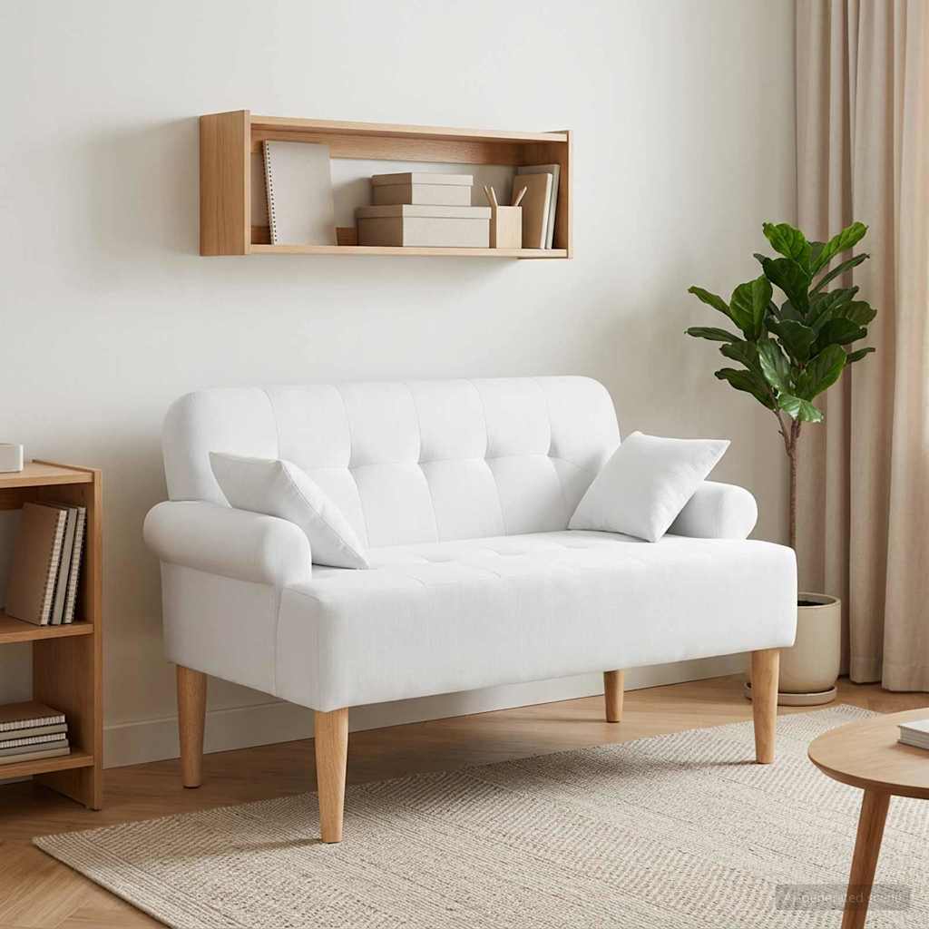 Ljubavni kauč s gumbima Bijela 120 x 65 x 79 cm Tkanina