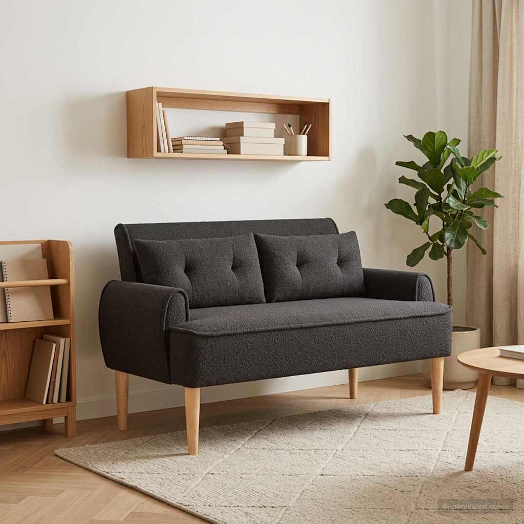 Ljubavni kauč s gumbima Crna 117 x 67 x 77 cm Bouclé