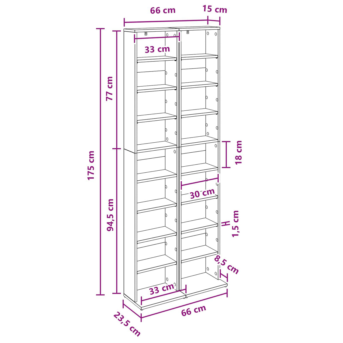 CD ormar 2 kom. Hrast sonoma 33 x 23,5 x 175 cm