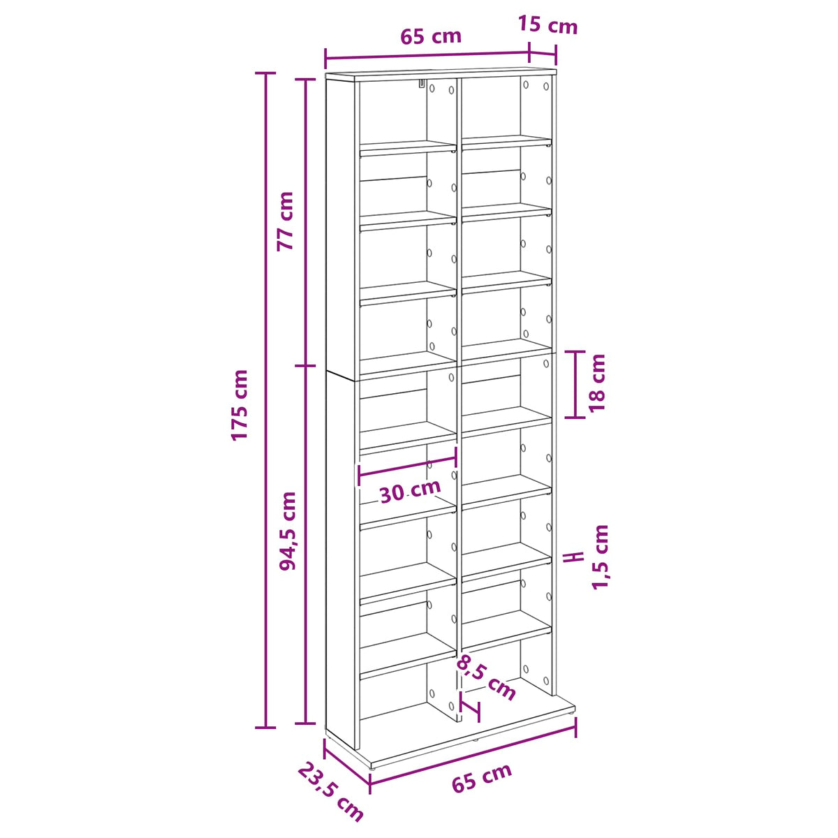 CD ormar Siva Sonoma 65 x 23,5 x 175 cm Konstruirano drvo