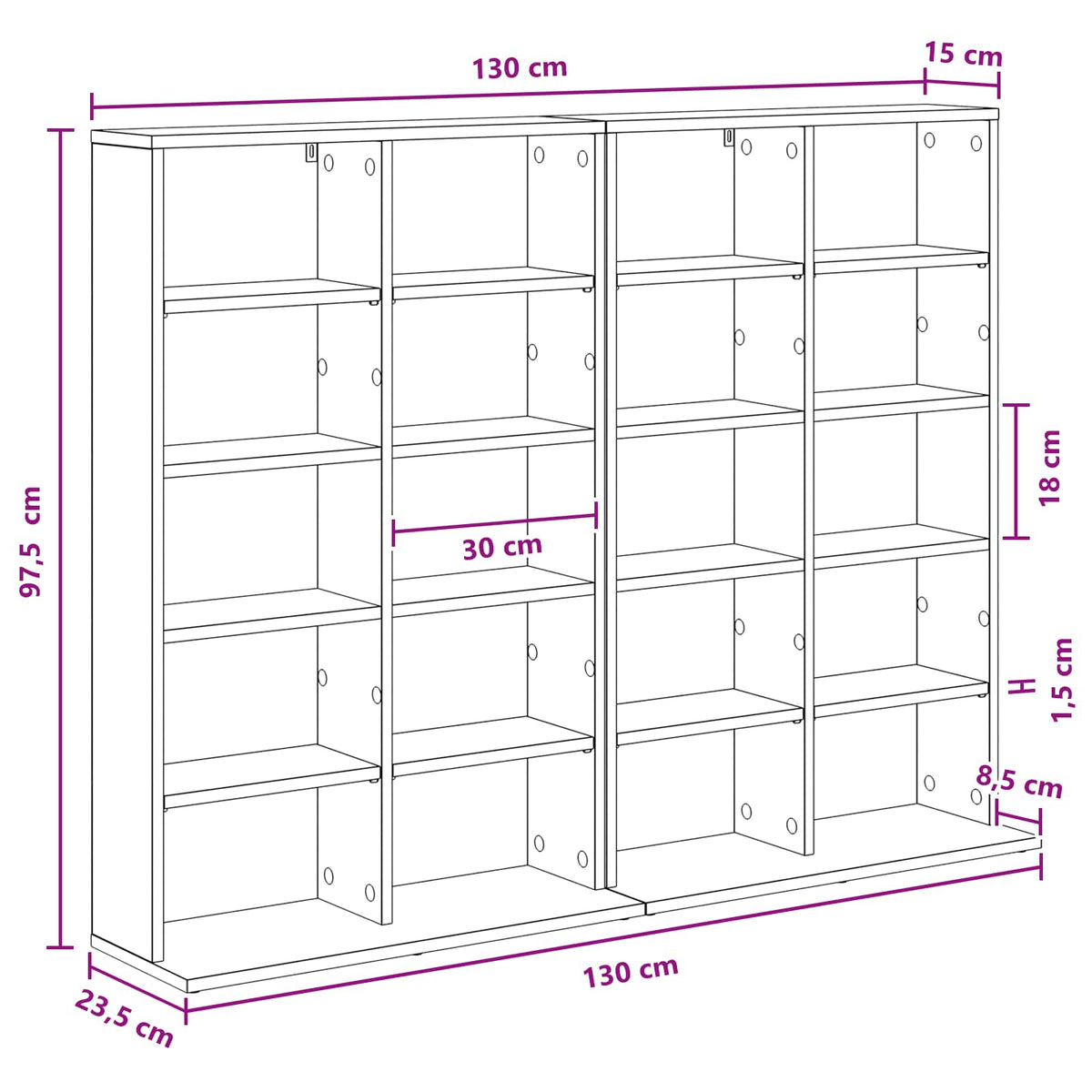 CD ormar 2 kom. Dimljeni hrast 65 x 23,5 x 97,5 cm