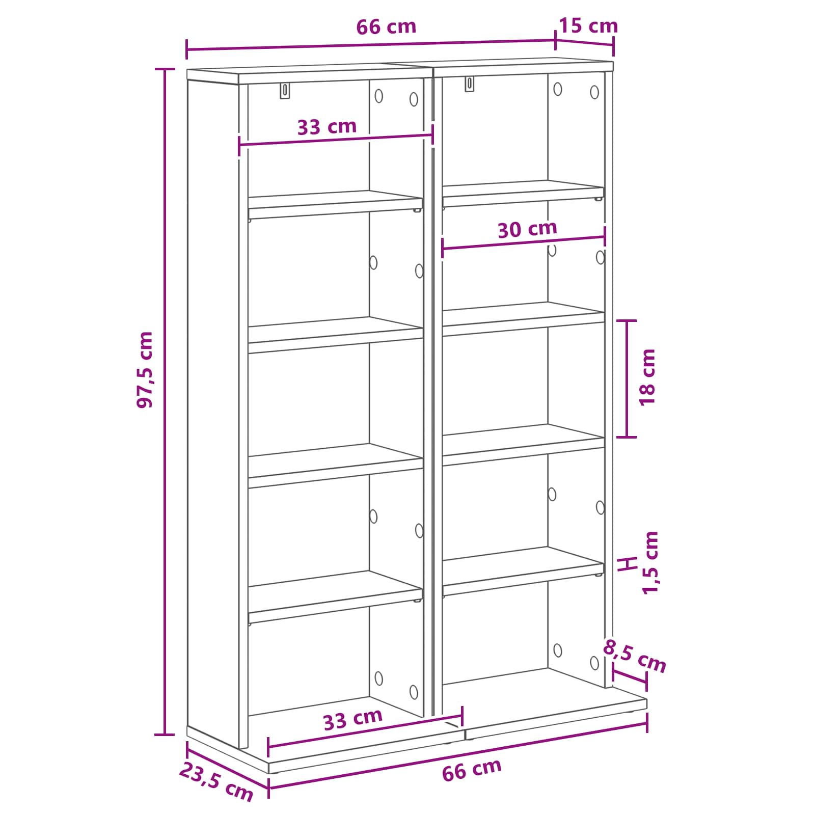 CD ormar 2 kom. Siva Sonoma 33 x 23,5 x 97,5 cm