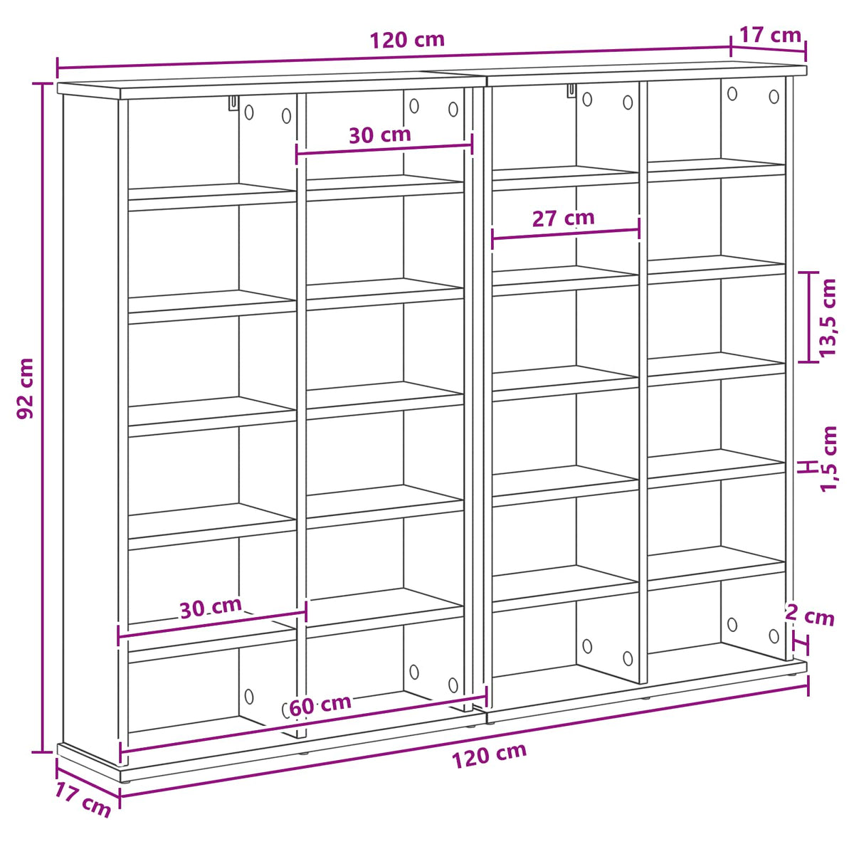 CD ormar 2 kom. Staro drvo 60 x 17 x 92 cm Konstruirano drvo
