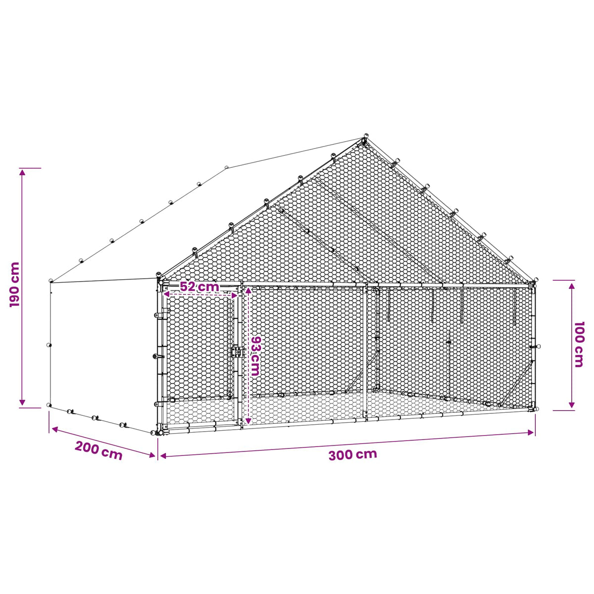 Kokošinjac s krovom Srebrna 300 x 200 x 190 cm Pocinčani čelik