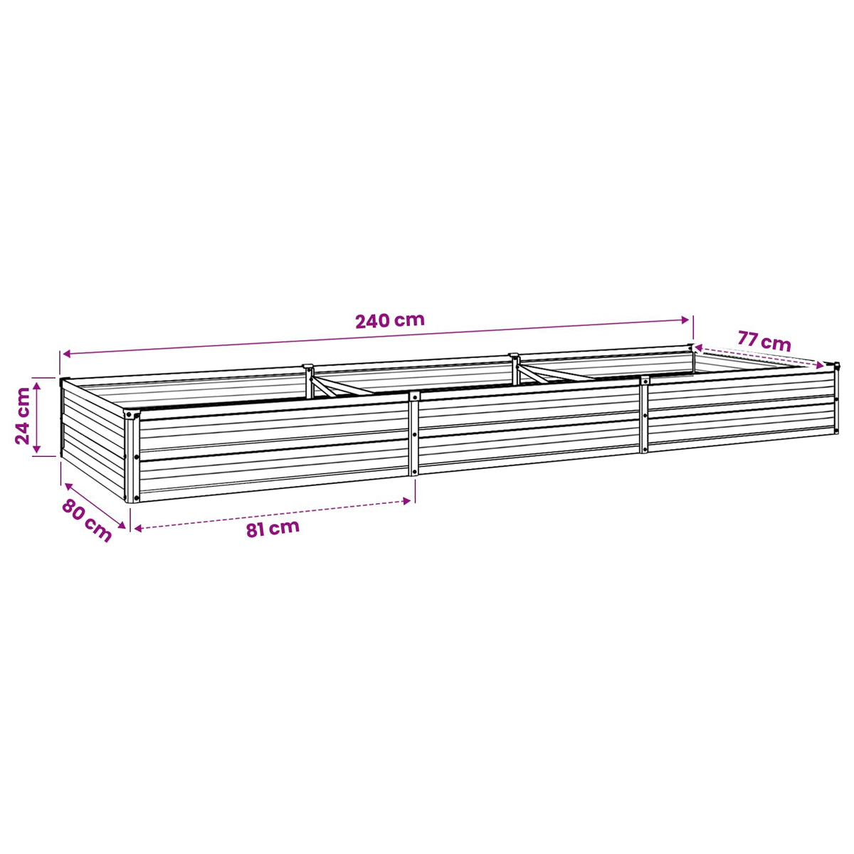Povišeni vrtni krevet Crna 240 x 80 x 24 cm