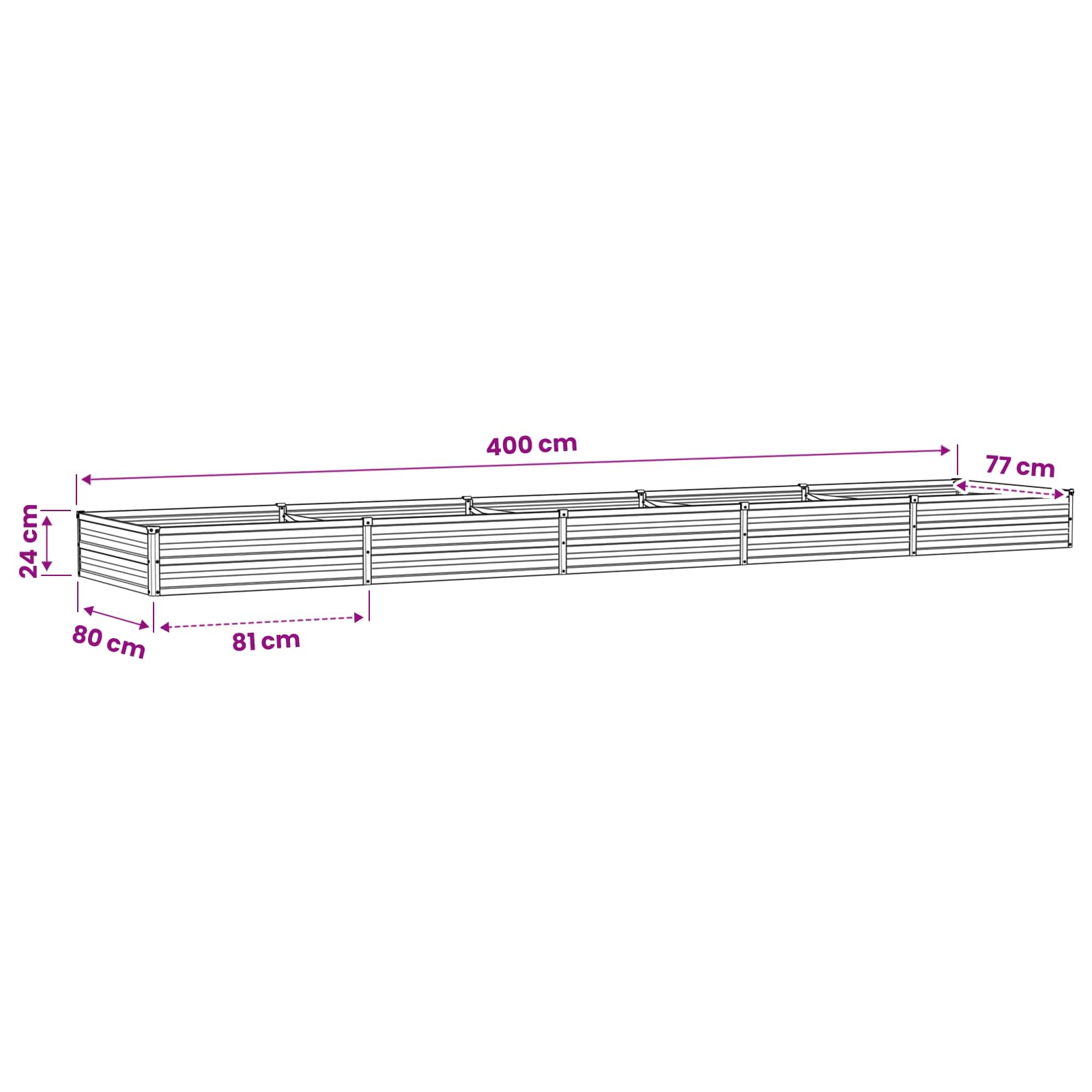 Povišeni vrtni krevet Srebrna 400 x 80 x 24 cm cinkani